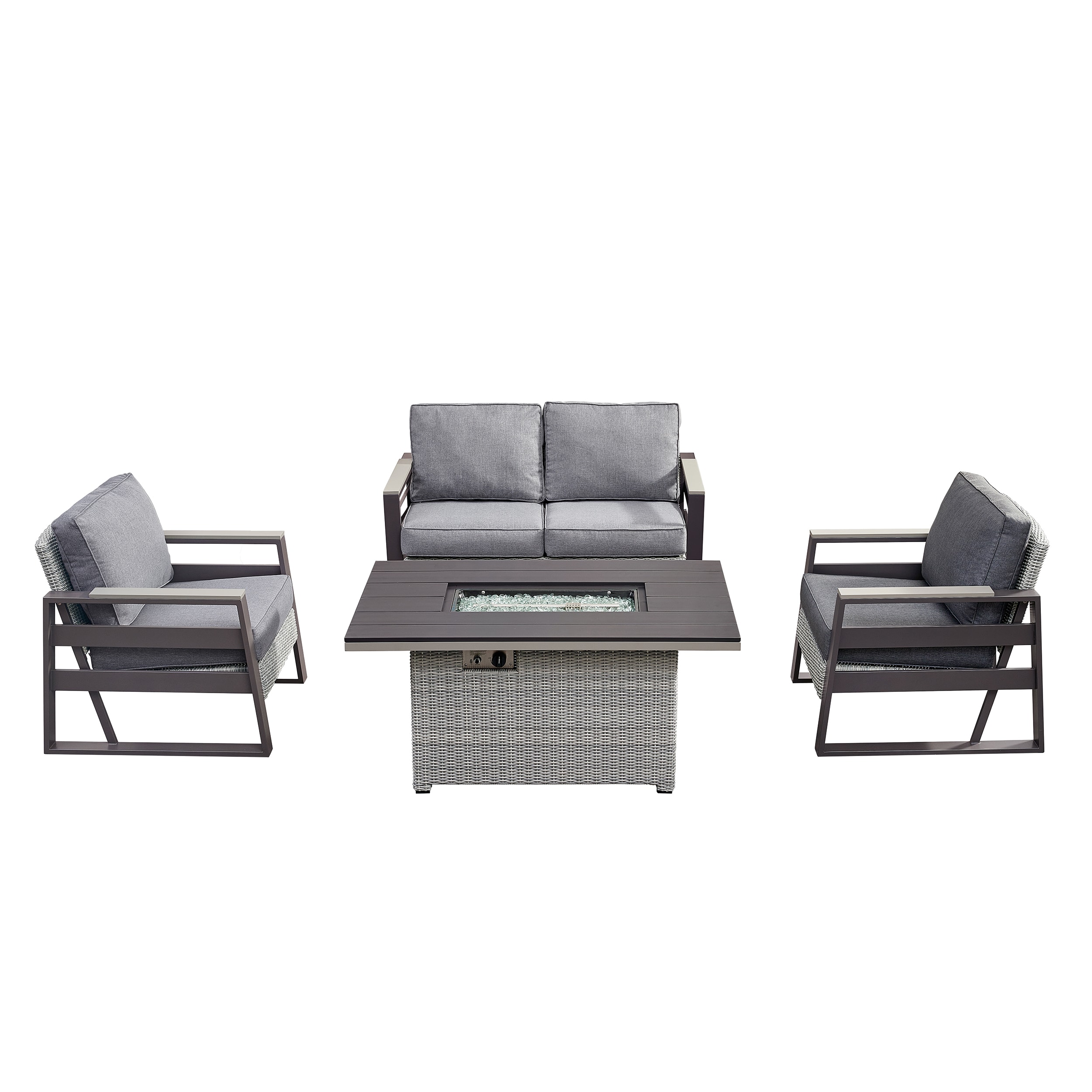 Deko Living COP30901 Tricarico 4 -Piece Wicker Patio Conversation Set with Gray  Olefin Fabric Cushions