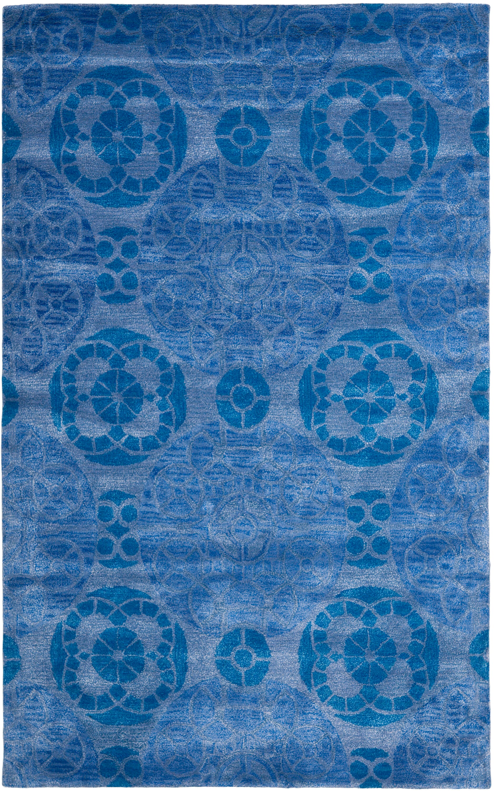 Safavieh WYD376E-5 Wyndham Hutton 5 x 8 (ft) Tufted Wool Blue Rectangular Indoor Abstract Bohemian/Eclectic Area rug