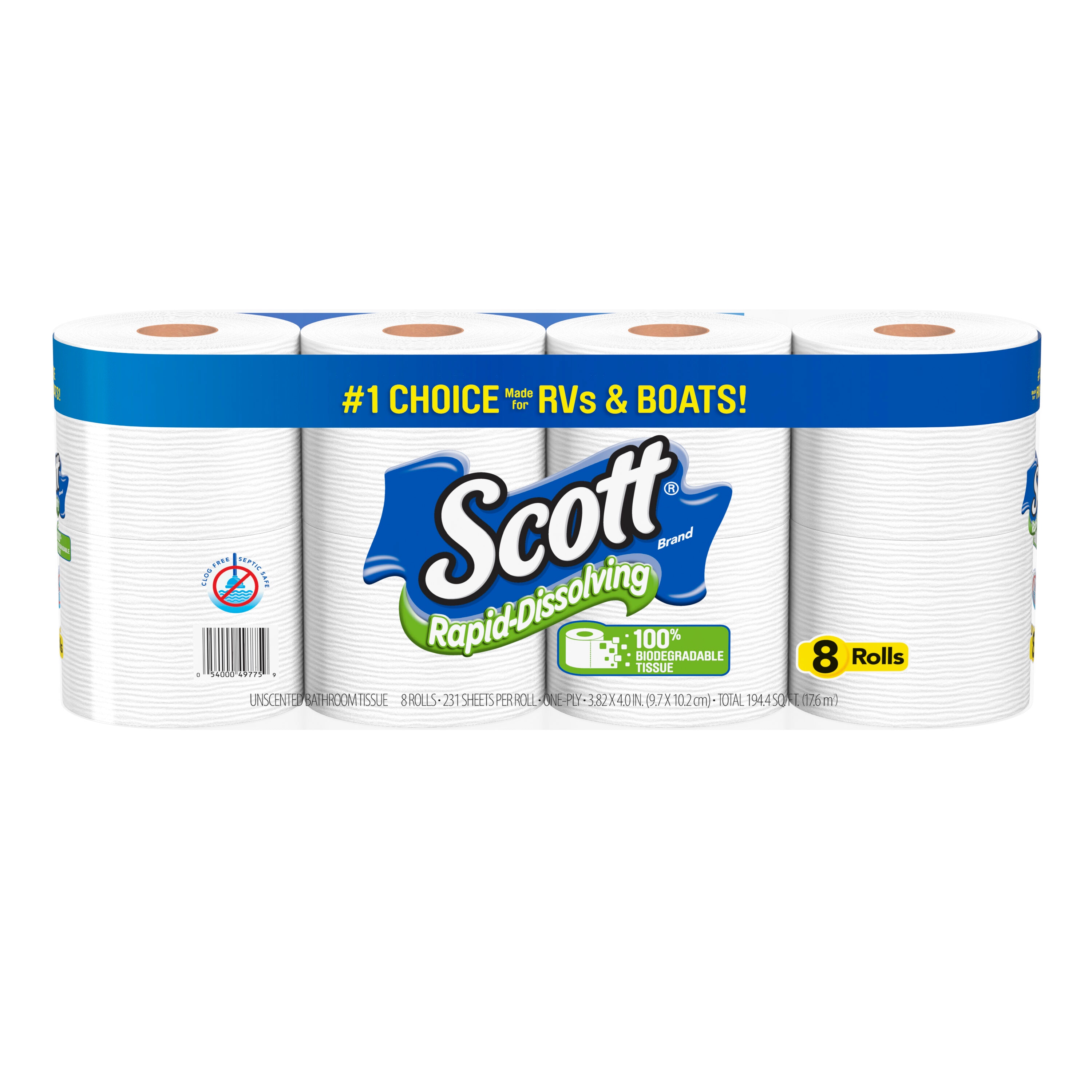 SCOTT Rapid Dissolve 8-Pack 1-ply Toilet Paper in the Toilet Paper