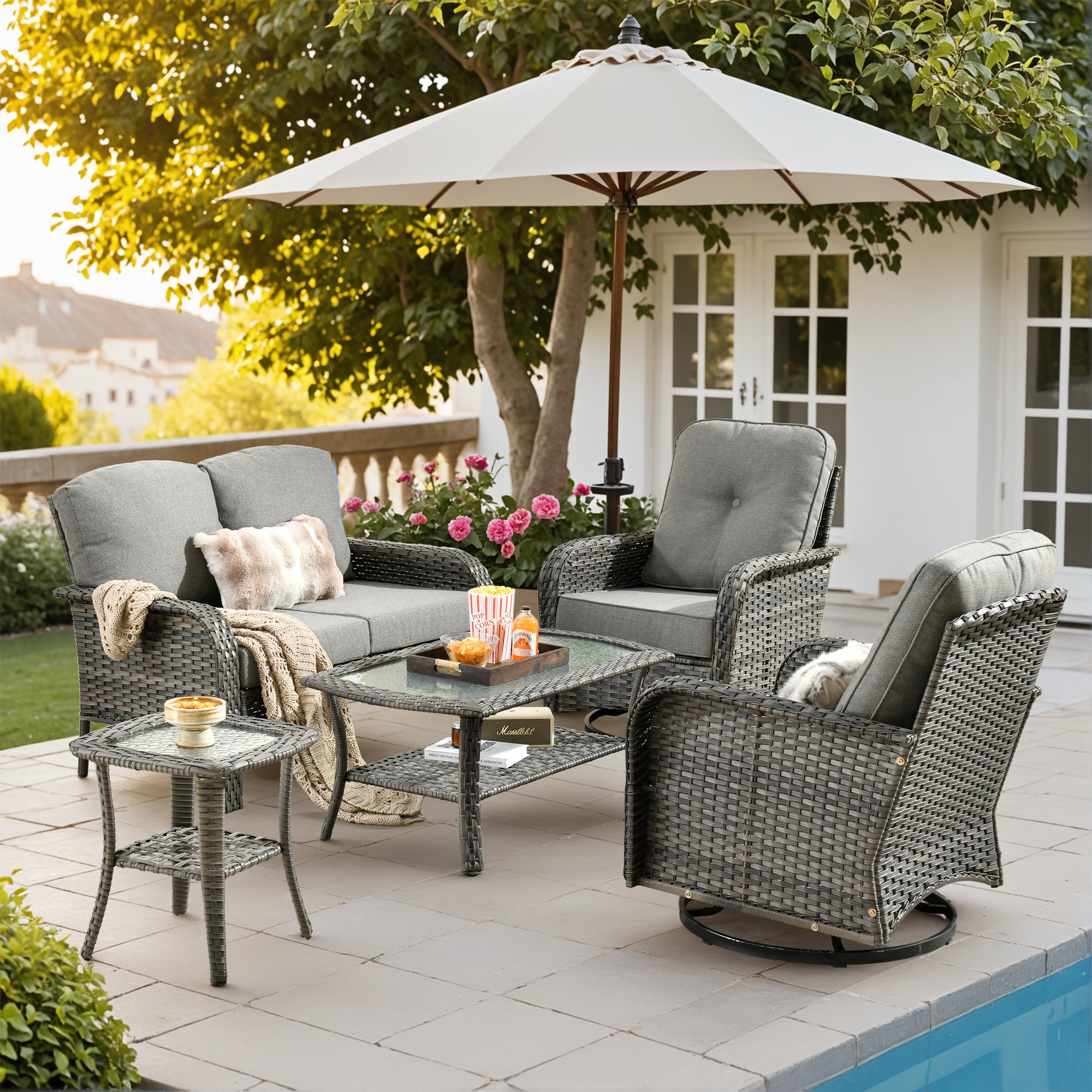 ALTRIGUS 6LYZGNCGNDS20051AL 5 -Piece Wicker Patio Conversation Set with Dark Gray Cushions