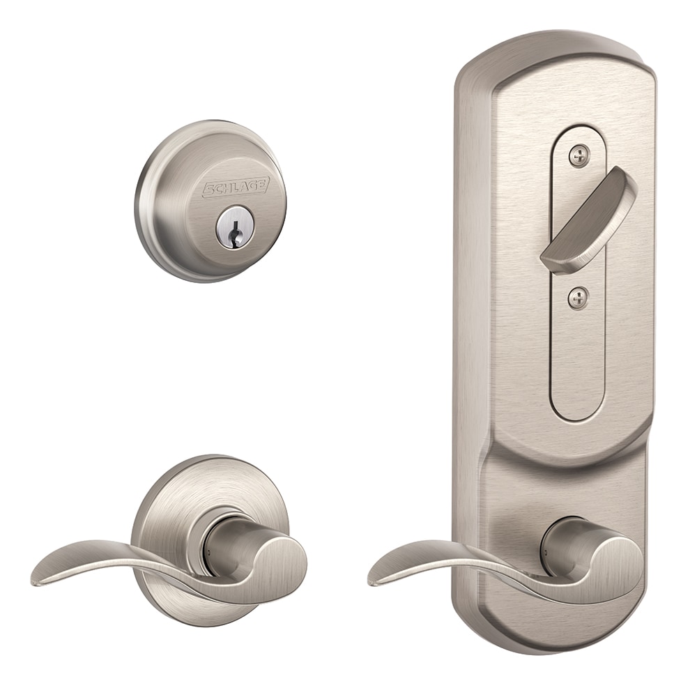 Schlage Interconnected Accent Satin Nickel Single-Cylinder Deadbolt Keyed Entry  Door Handleset with Accent Lever in the Handlesets department at