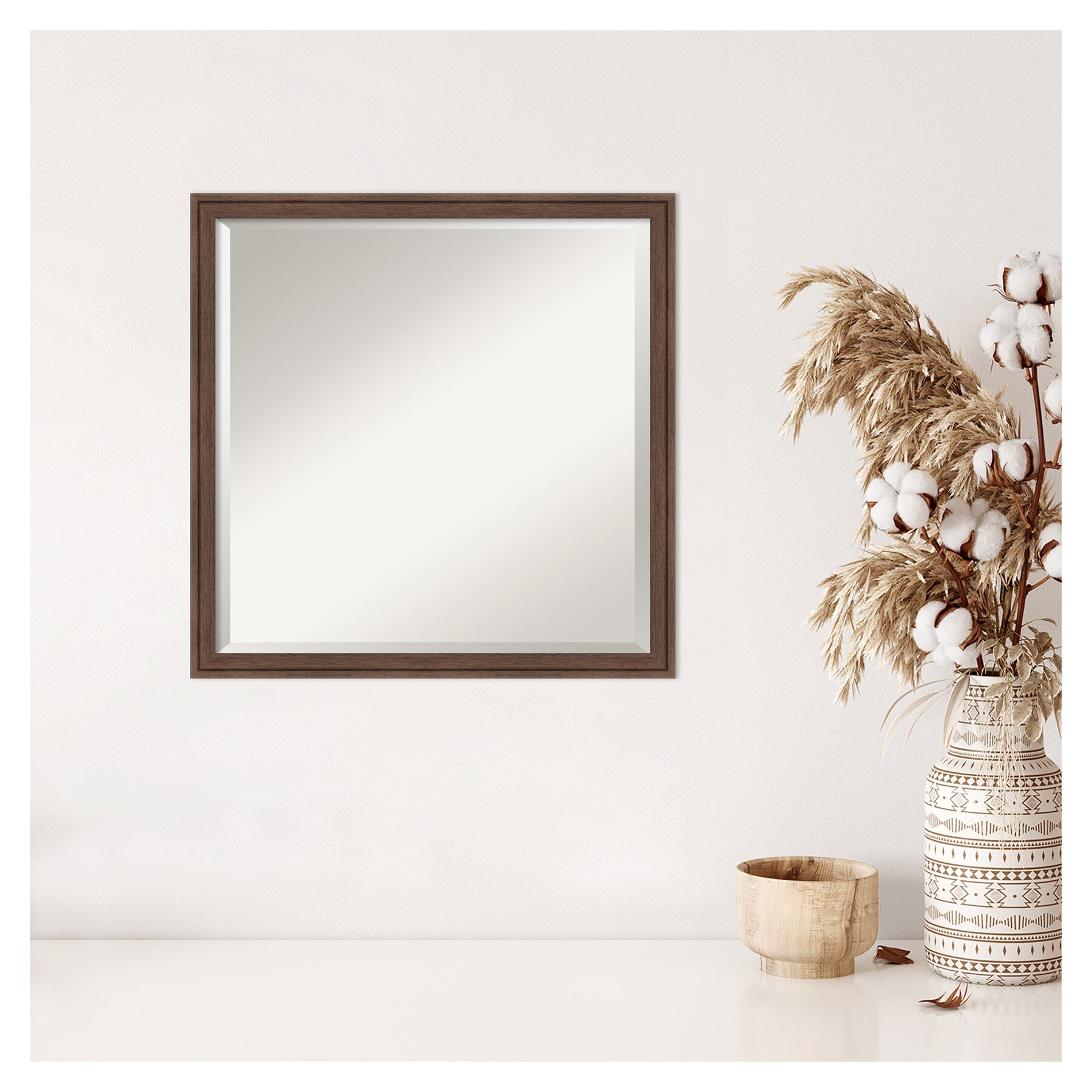 Florence Medium Brown Square Wood Framed Wall Mirror