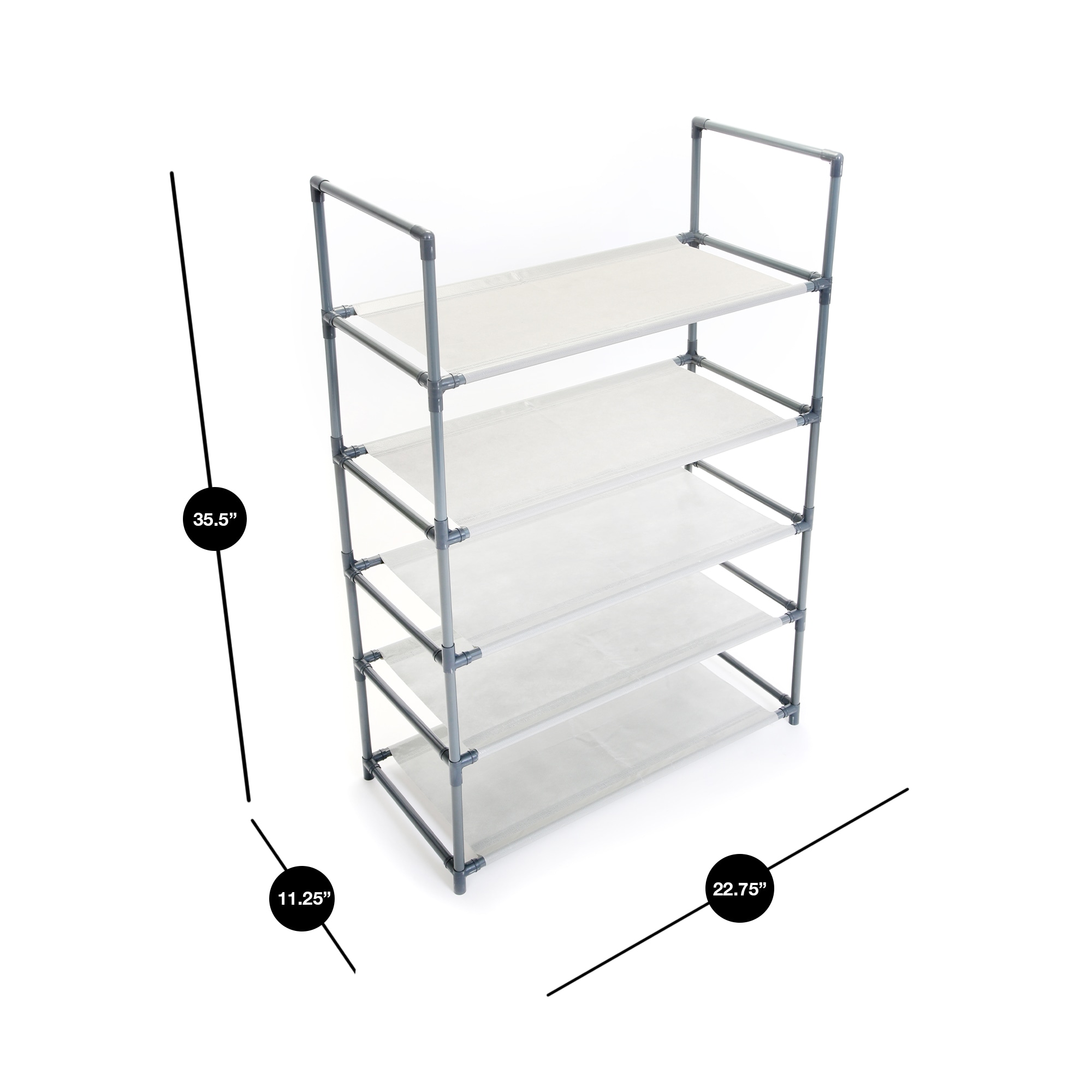 Smart Design Gray Steel 5-Tier Shoe Rack - Holds 14 Pairs of Shoes,  Freestanding Shoe Storage Organizer with Non-Woven Shelves - 22.75-in x  11.5-in x 32.5 in the Shoe Storage department at