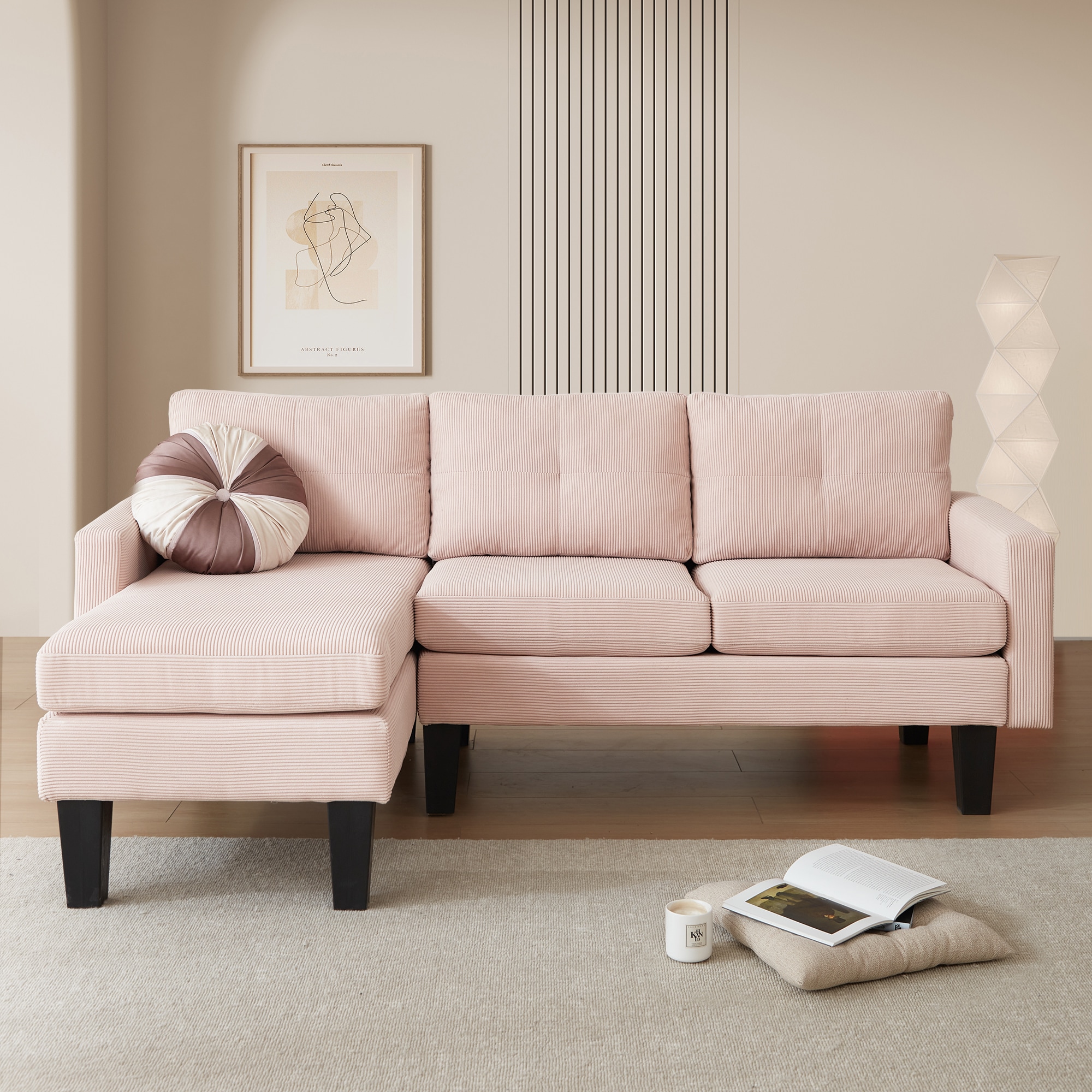 Ovios OLCK770-L 80.31-Inches Casual Pink (Corduroy Fabric) Sectional