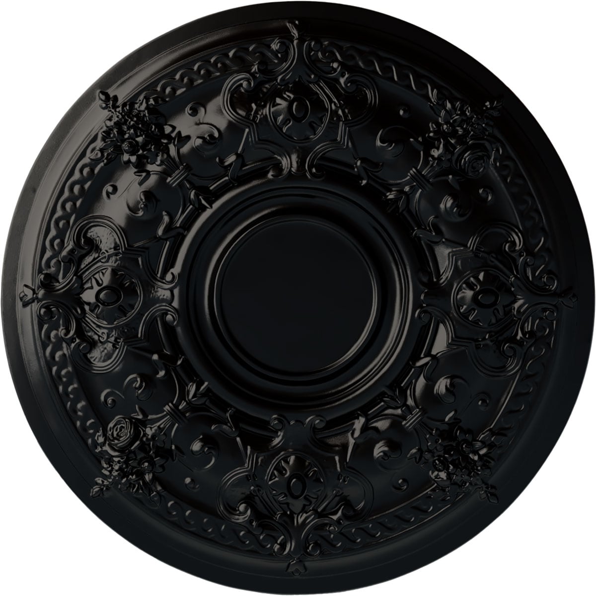 Ekena Millwork CM29DABLF Darnay 29.25-in W x 29.25-in L Painted Jet Black Polyurethane Whole Ceiling Medallion