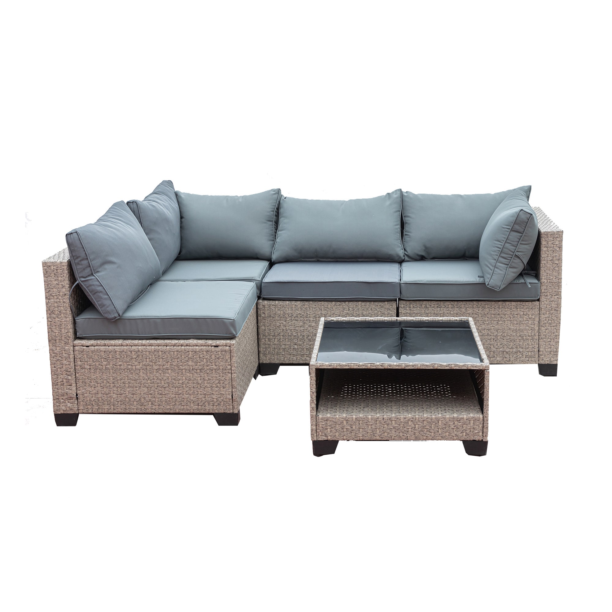 SINOFURN SYA020261WT Wicker Outdoor Sectional with Gray Cushions and Wicker Frame