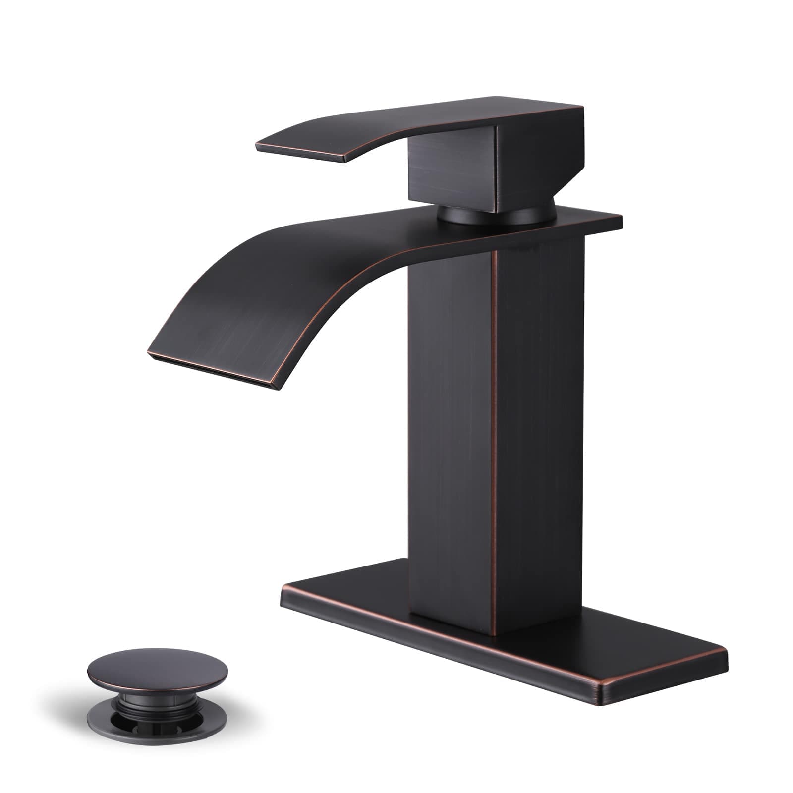 ALEASHA Single Hole Single Handle High Arc Bathroom Sink Faucet with Deckplate and Drain Kit Included