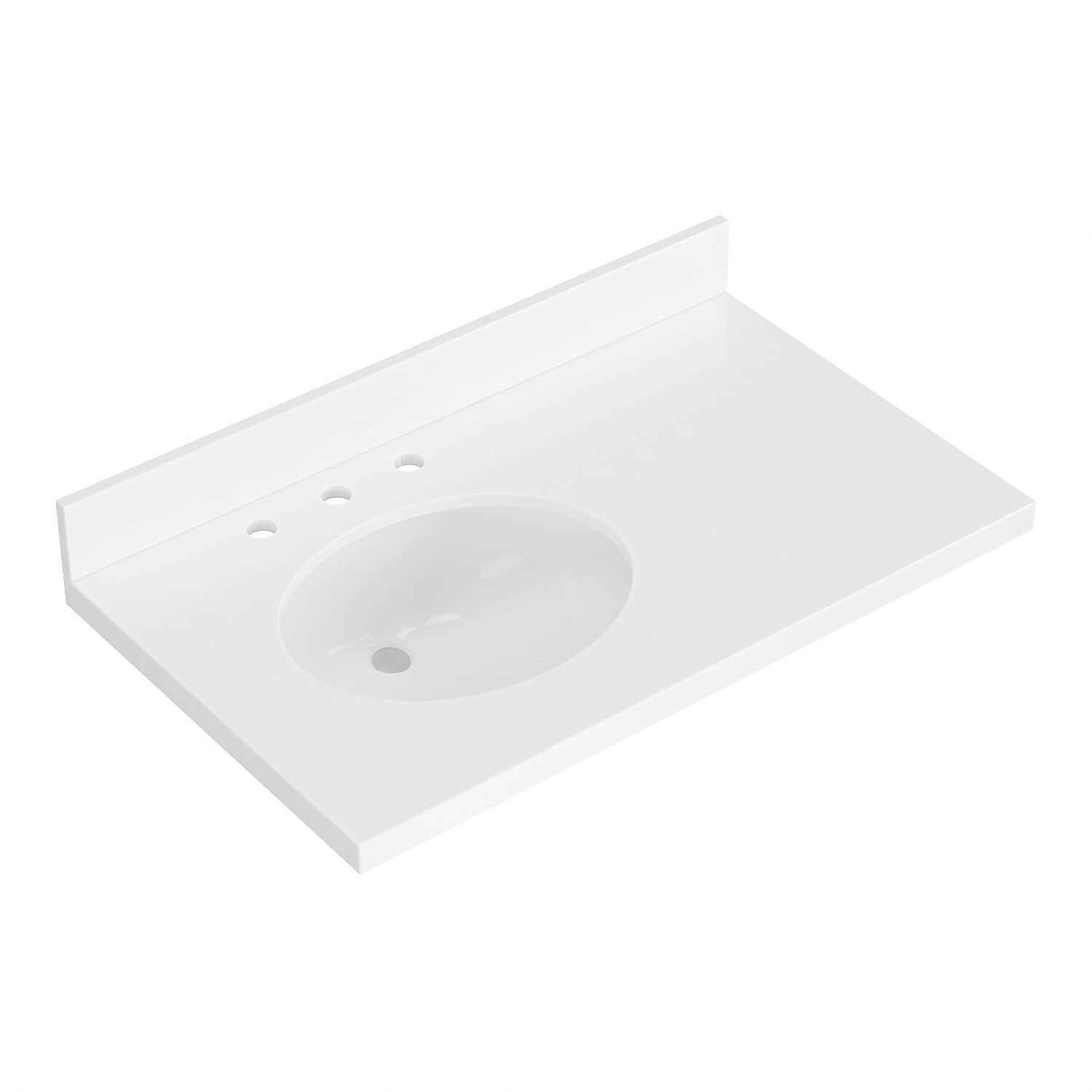 ARIEL WQ-37L-CT-OS 37-in x 22-in Pure White Quartz Quartz Undermount Single Sink Widespread Faucet Mount Bathroom Vanity Top