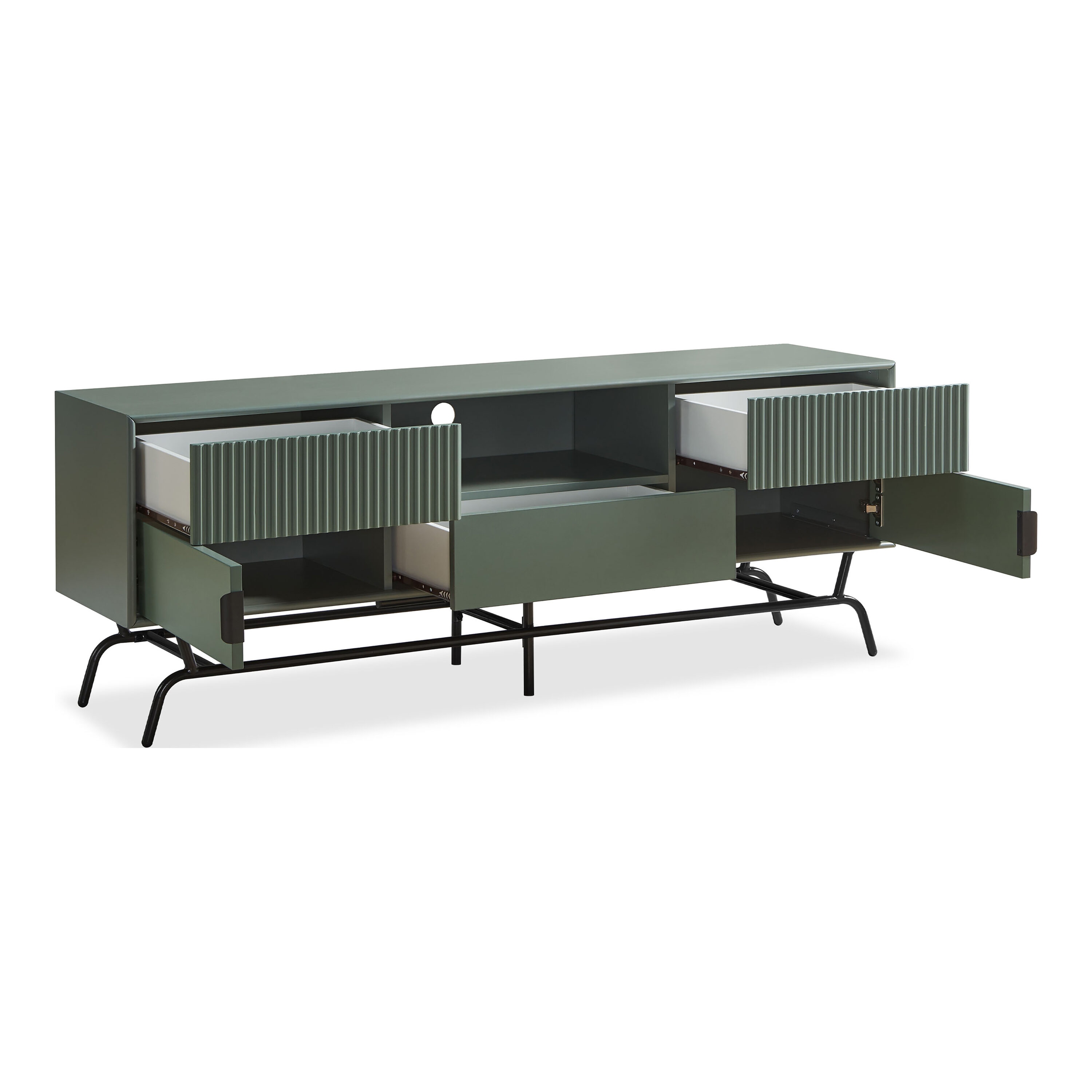 Sage Green MDF and Wood TV Stand with Cabinet and Drawers