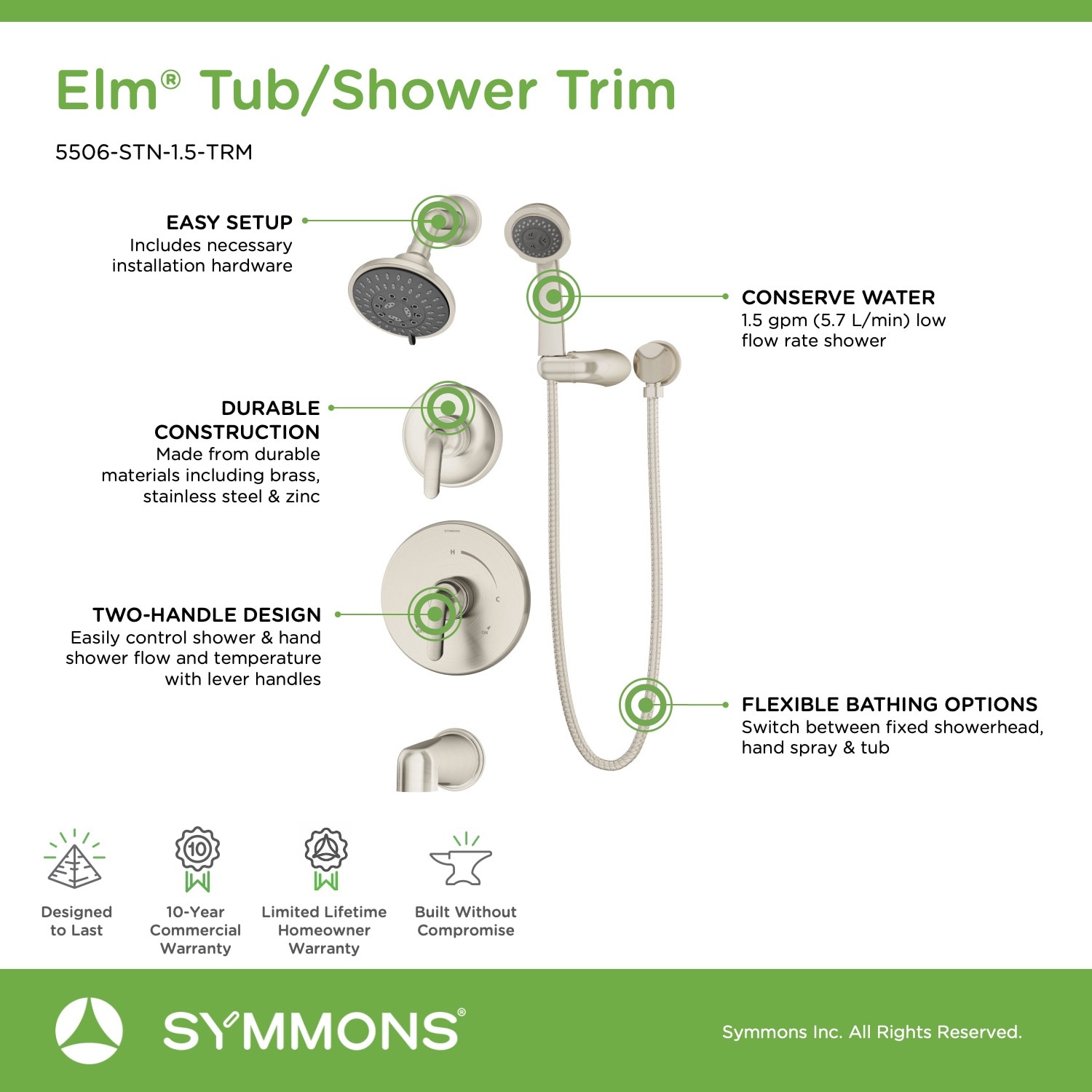 Symmons 5506-STN-1.5-TRM Tub-Shower-Faucets - View #8