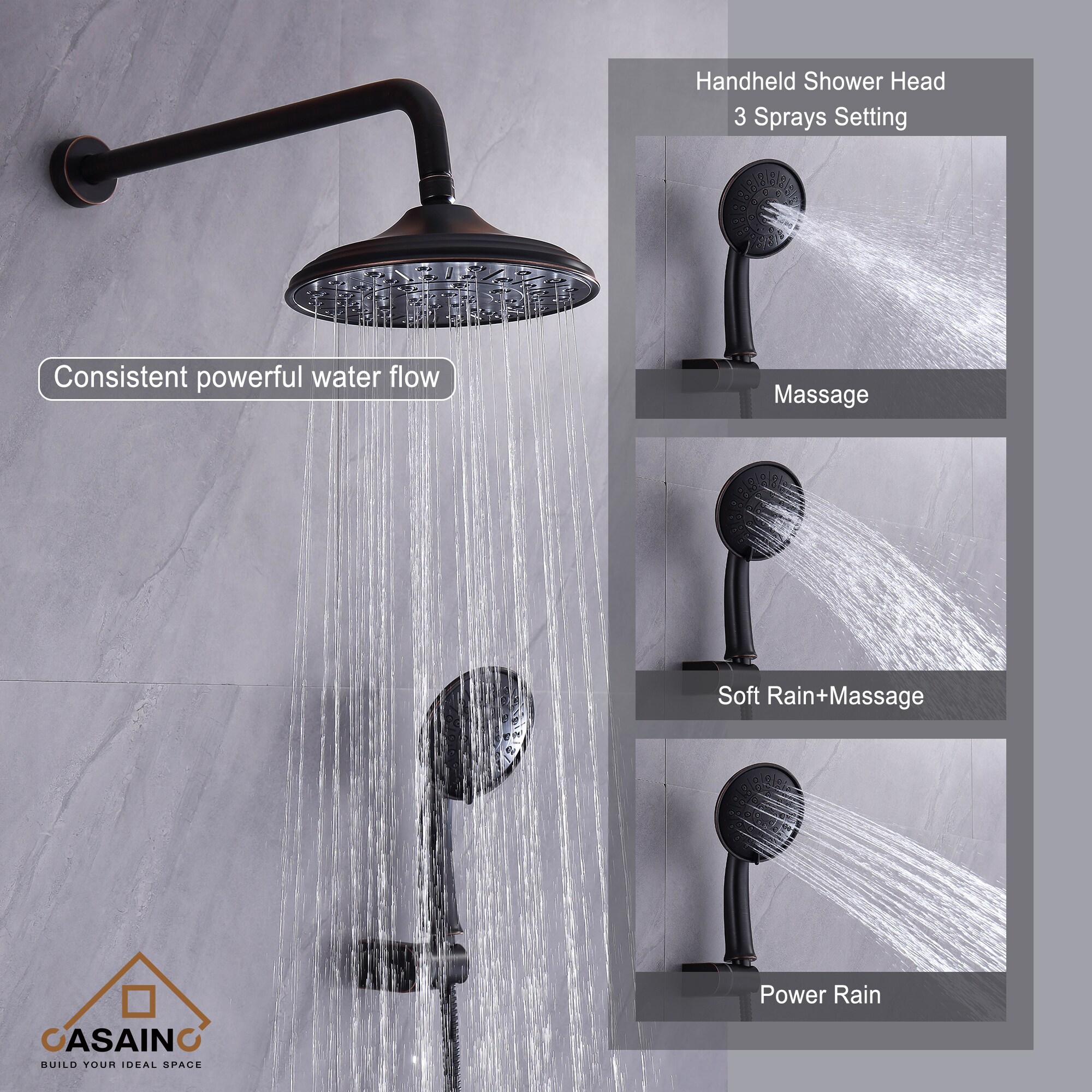 CASAINC CS12-12MB Showerhead-Bar-Panels - View #3