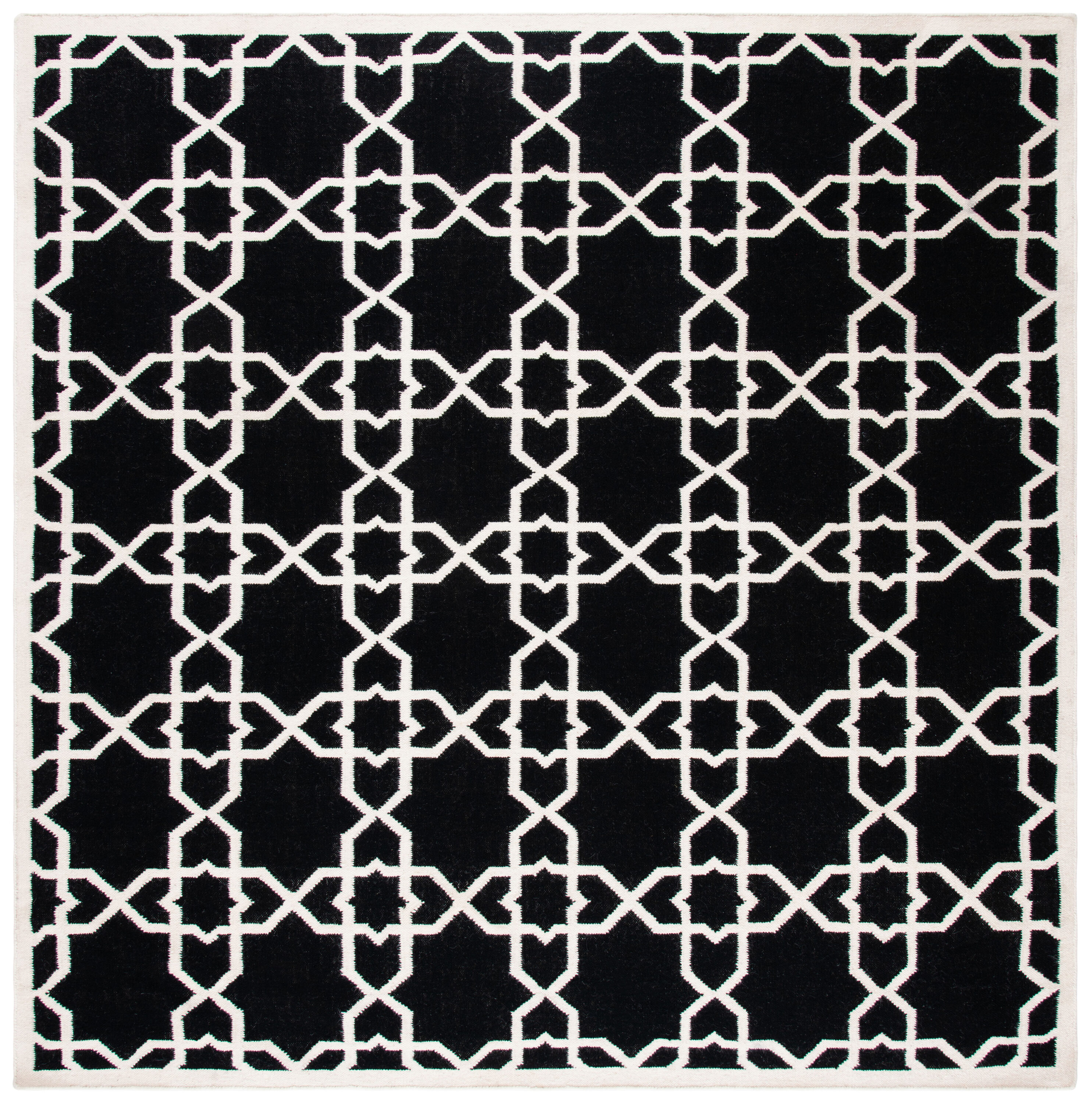 Safavieh DHU548L-8SQ Dhurries Kenna 8 x 8 (ft) Wool Black/Ivory Square Indoor Geometric Coastal Area rug