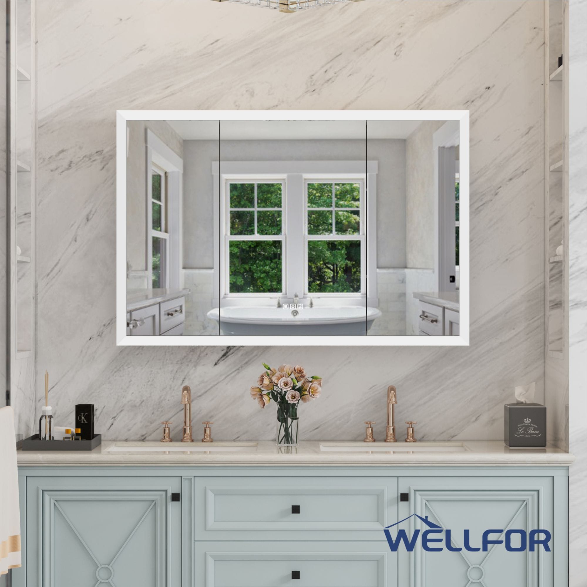 WELLFOR 30-in x 32-in x 5.6-in Silver Soft Close Bathroom Wall Cabinet