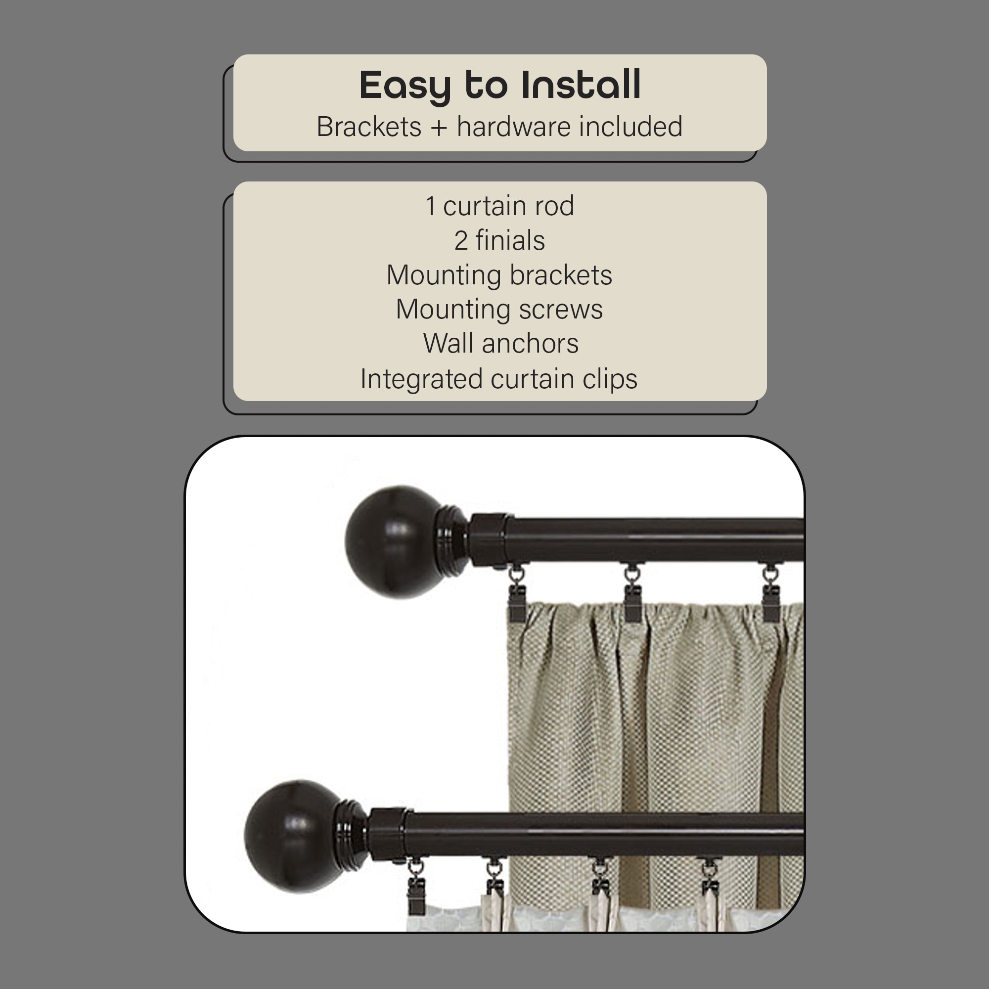Porter Black Stainless Steel Traverse Curtain Rod