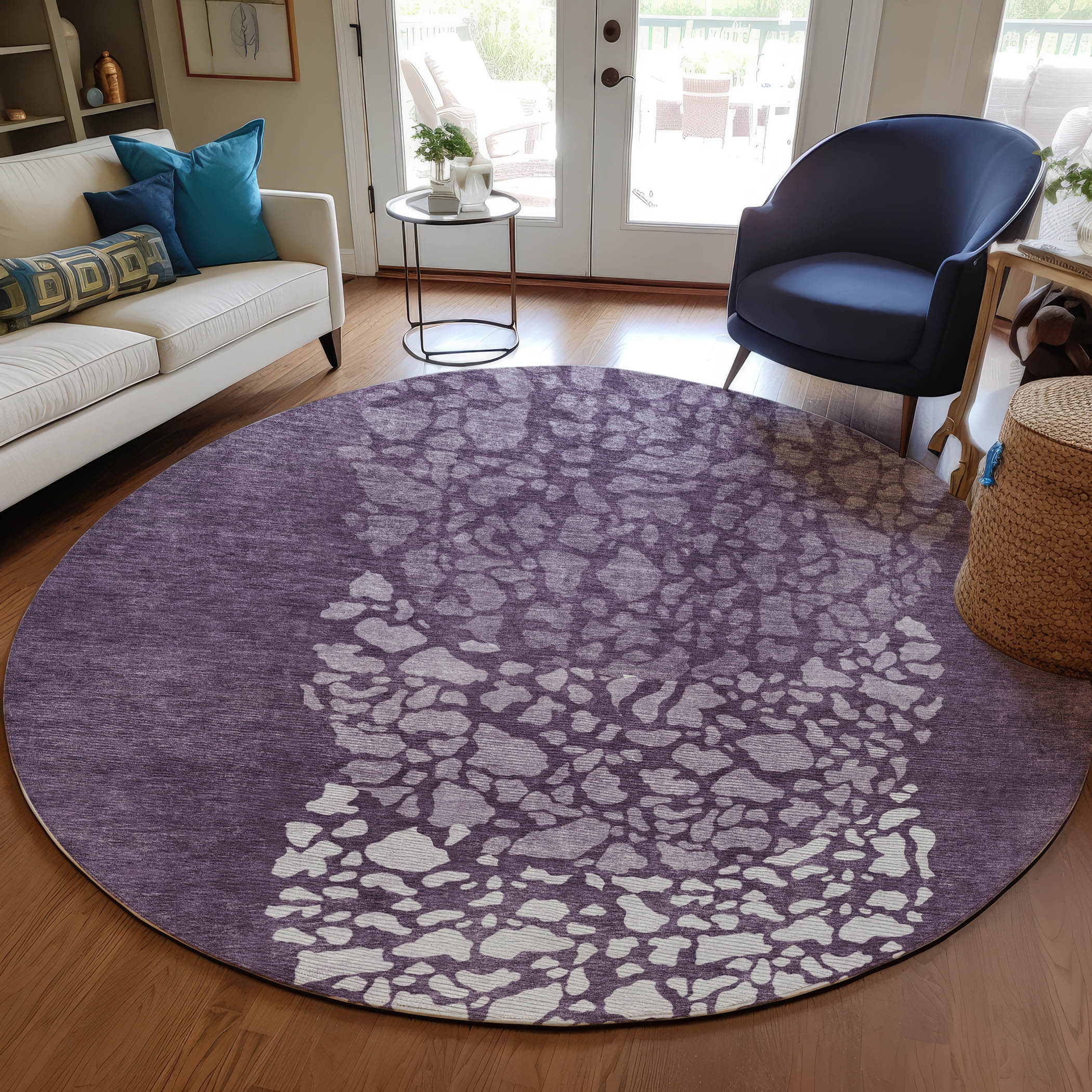 Addison Rugs ACN643EG8RO Chantille ACN643EG 8 x 8 (ft) Polyester Eggplant Round Indoor/Outdoor Geometric Machine washable Area rug