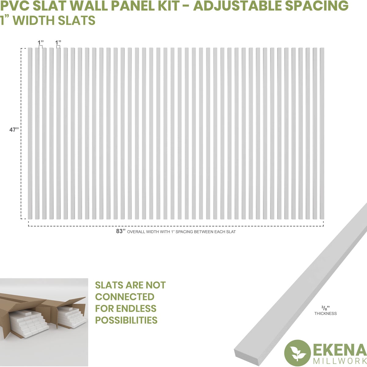 47"H Black and White PVC Slat Wall Panel Kit