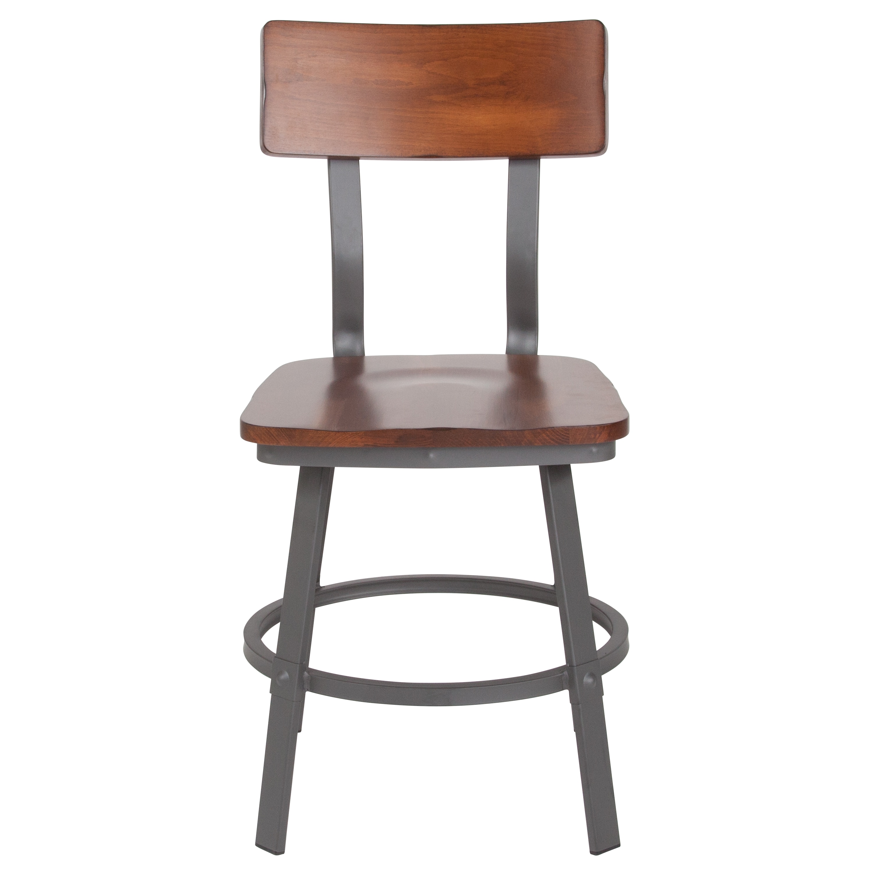 Modern-Industrial Gray Steel Side Chair with Rustic Walnut Wood Seat