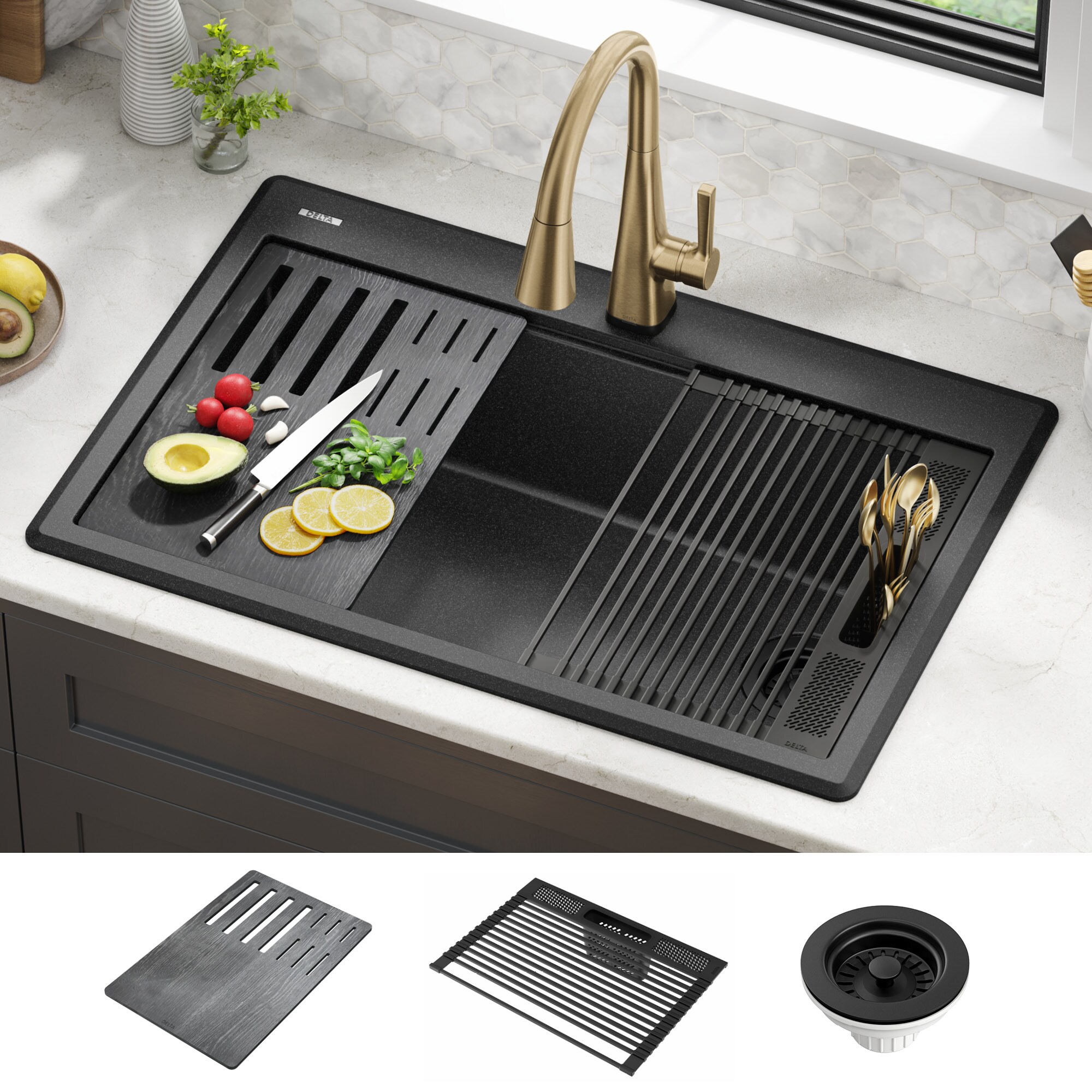 27 x 22 Multifunctional Drop-In Kitchen Stainless Steel Sink with Drain Board