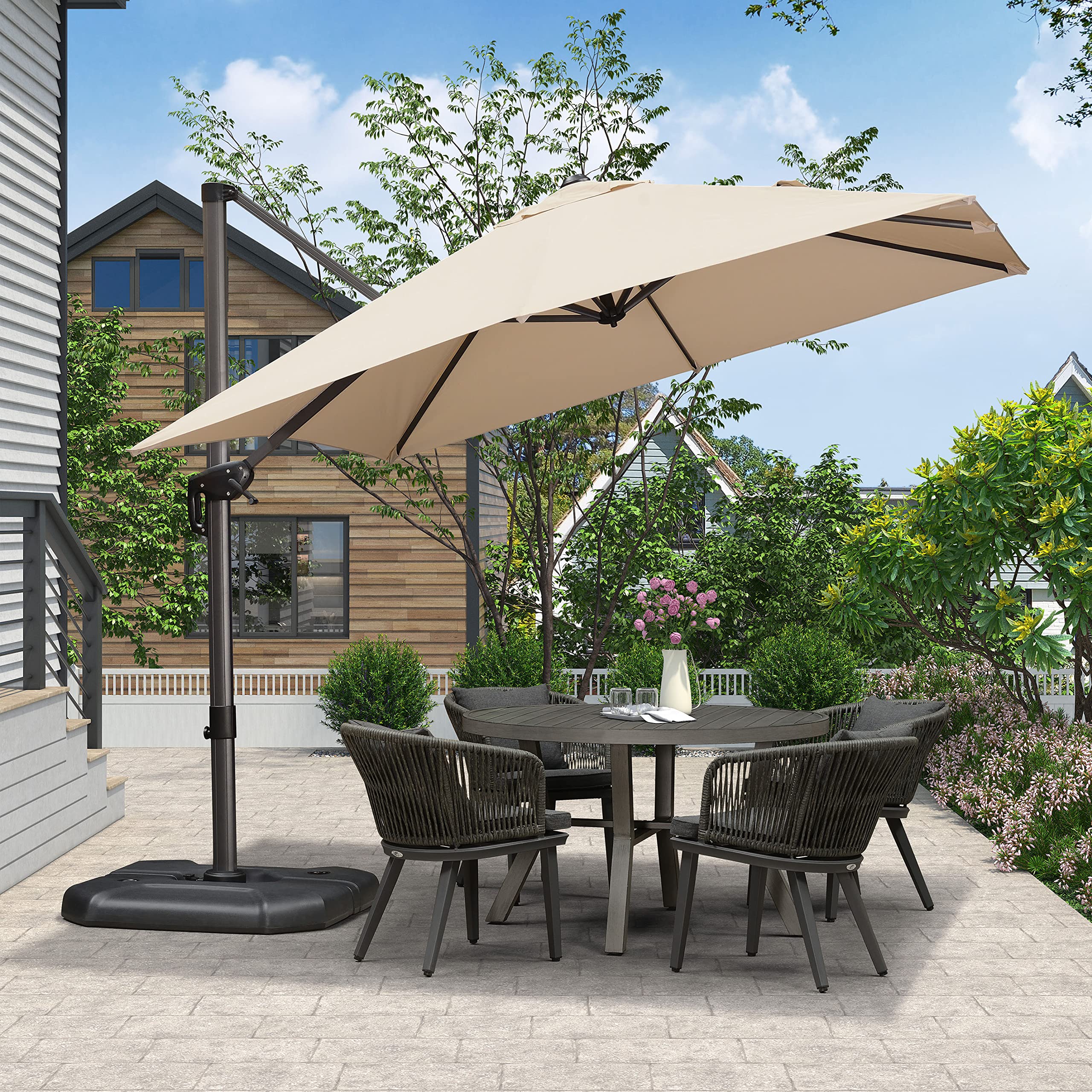 PURPLE LEAF LS04XHS09-KK 9-ft Aluminum Beige Crank Cantilever Patio Umbrella