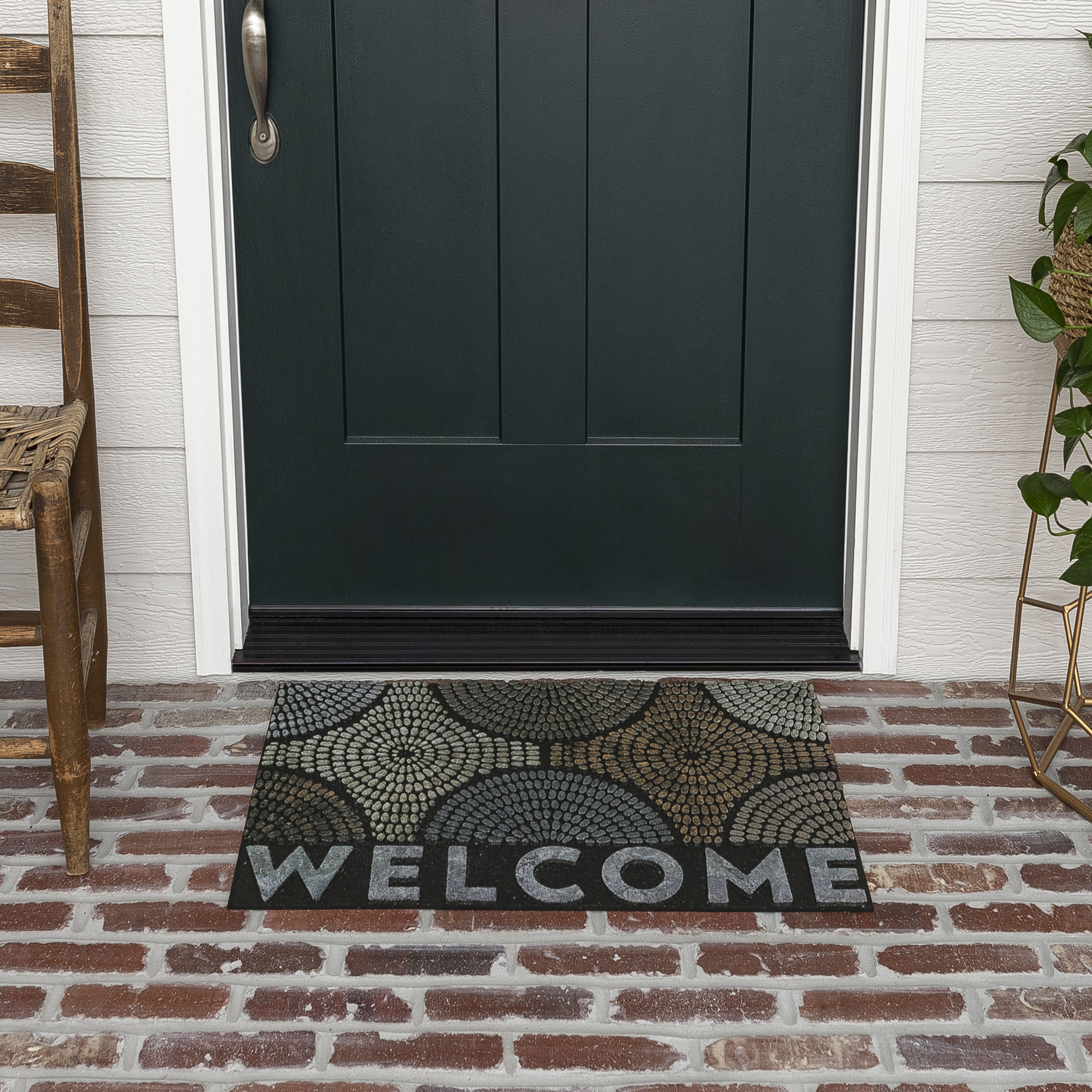 Welcome Outdoor Door Mat Semi Circle Scraper Front Door Rug Recycled PVC Non-Slip Backing 30 x 18 Grey