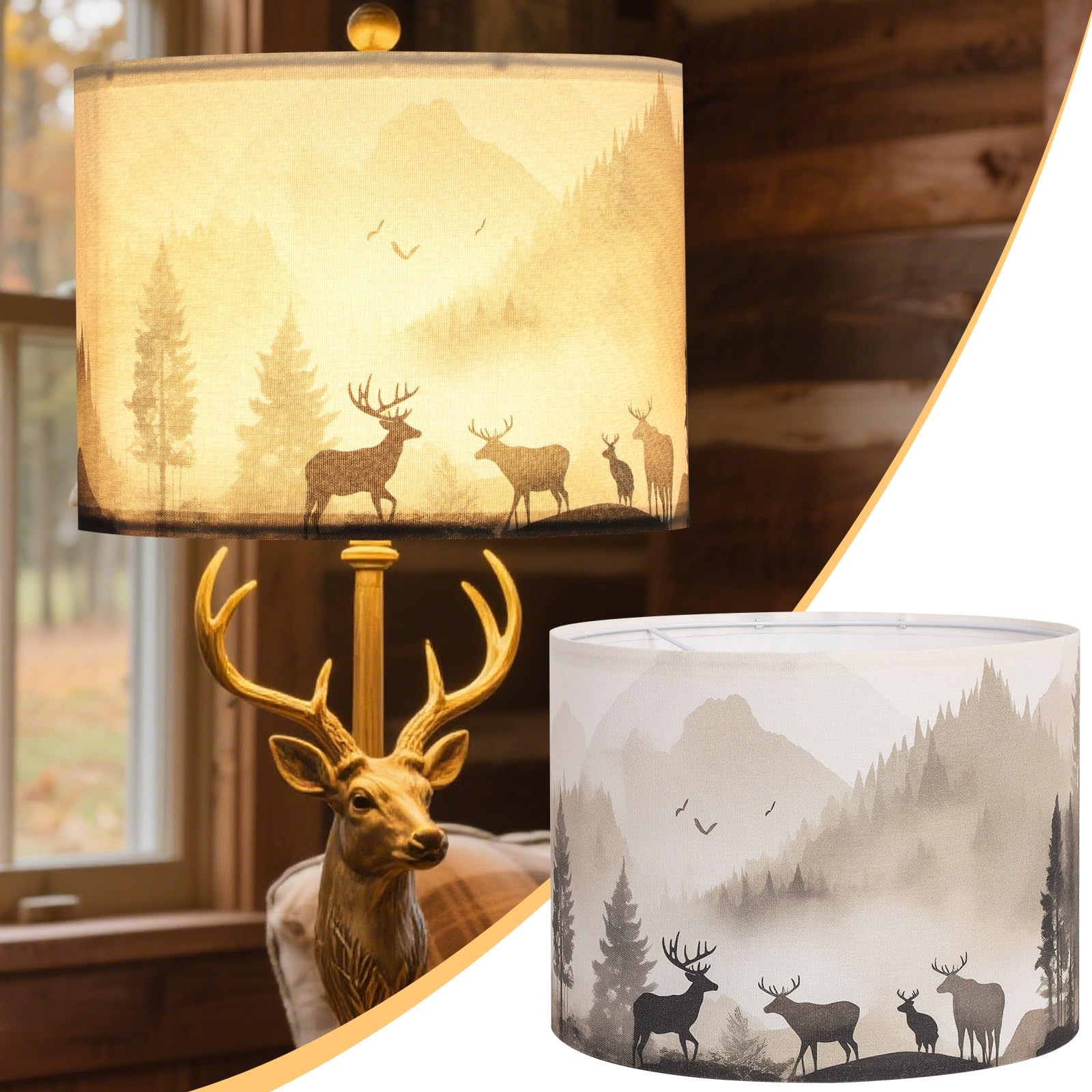 AOIZGMY -  Fabric Lamp Shade 13x13x10in Drum Lamp Shade Deer Forest Design Rustic Farmhouse Style...