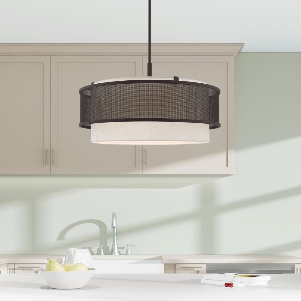 Braddock 5-Light Bronze Drum Pendant with Oatmeal Fabric Shade
