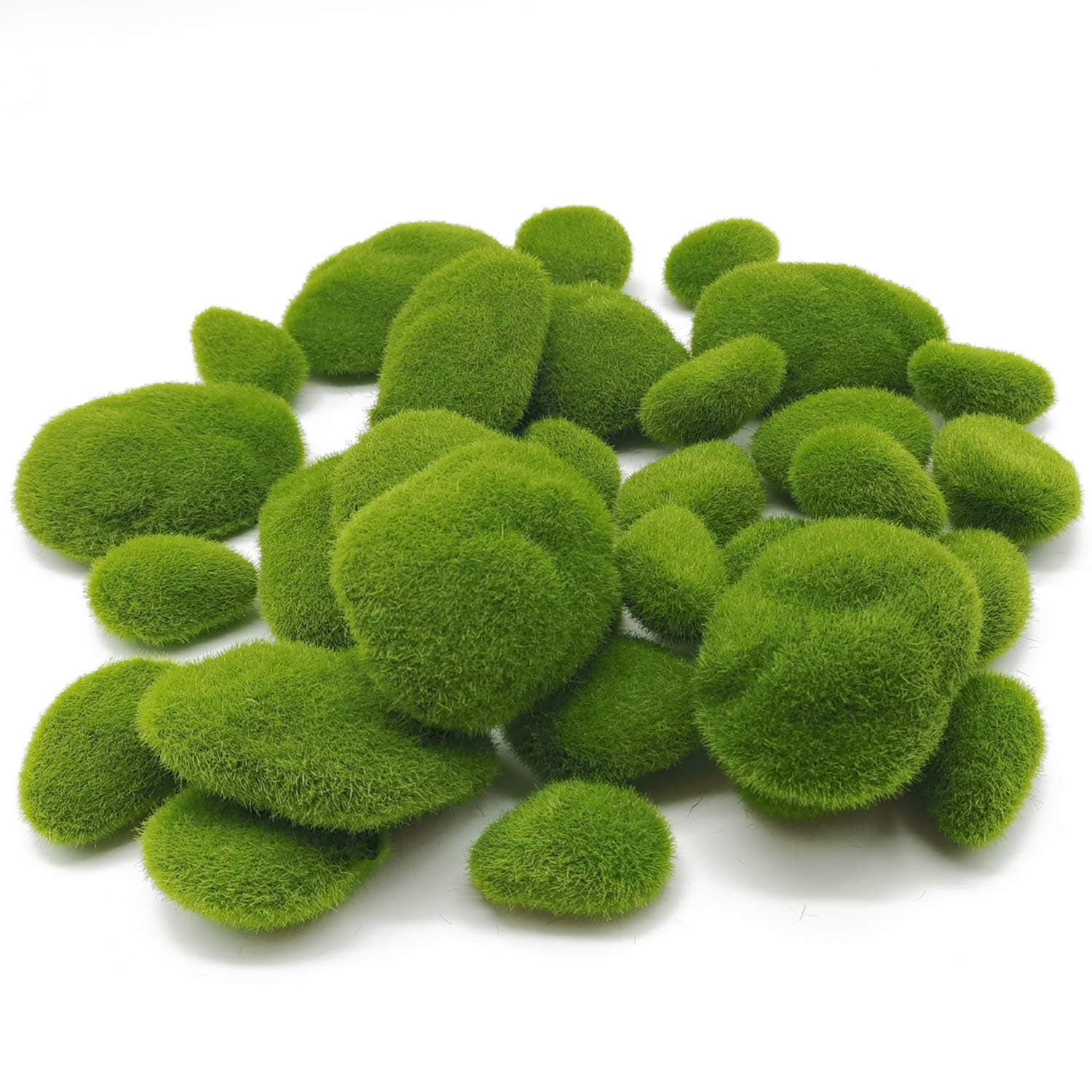 FANTIAN 30-Piece Artificial Moss Covered Decorative Stones Set with 3 Sizes for Fairy Gardens Terrariums and Floral Arrangements