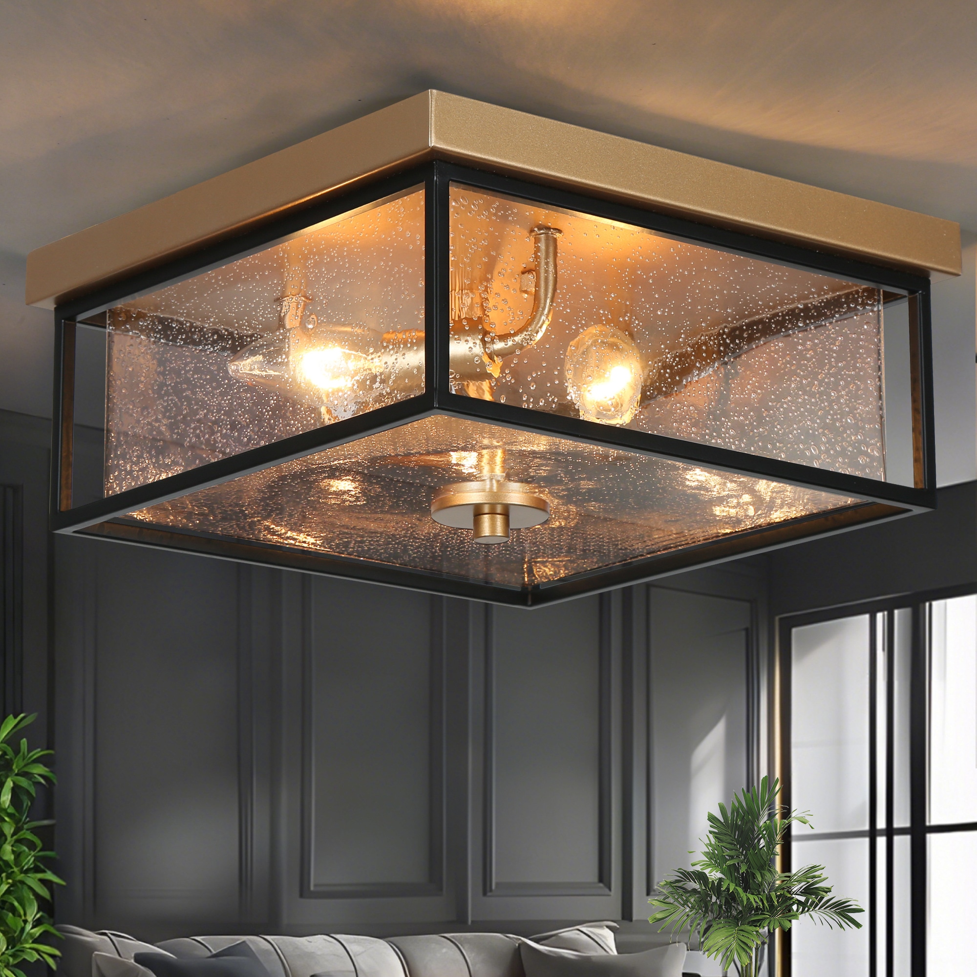 ZEVNI L3IU22QIW60C3SH8 Jubal 3 -Light 11.8-in Matte Black Flush Mount Light