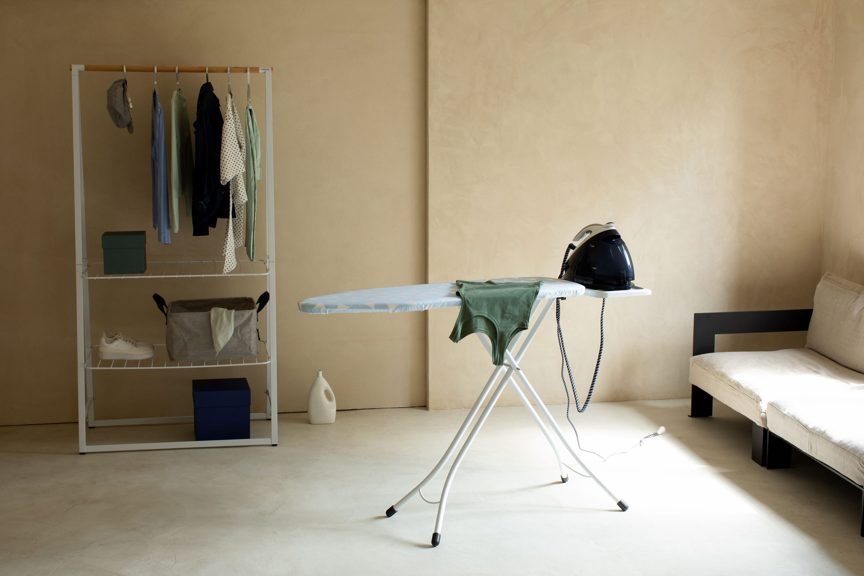 Brabantia Fresh Breeze Blue Freestanding Ironing Board with Metal Steam Unit Holder