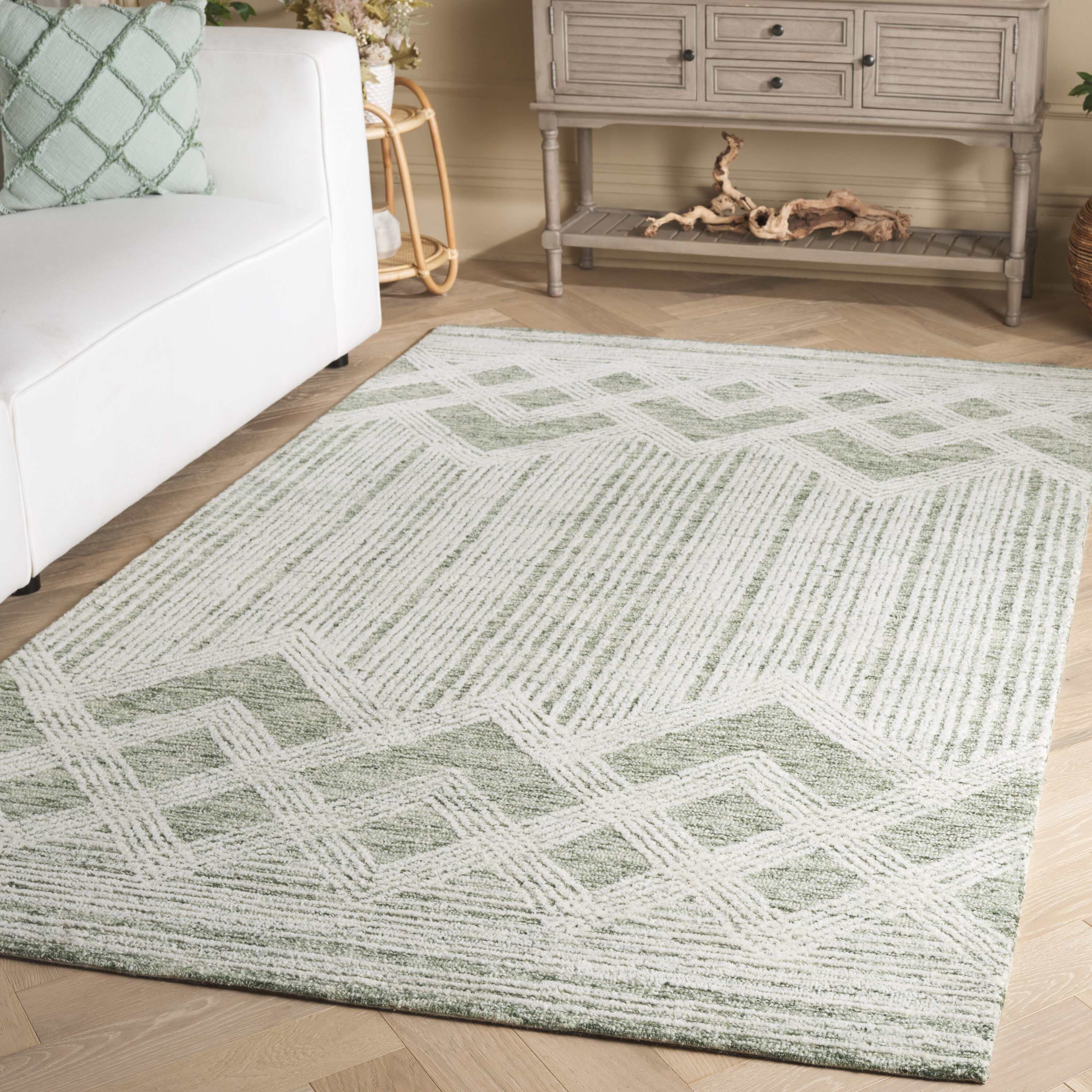  Pine 601 Sage/Ivory Contemporary 5ft x 8ft Medium Rectangle Rug