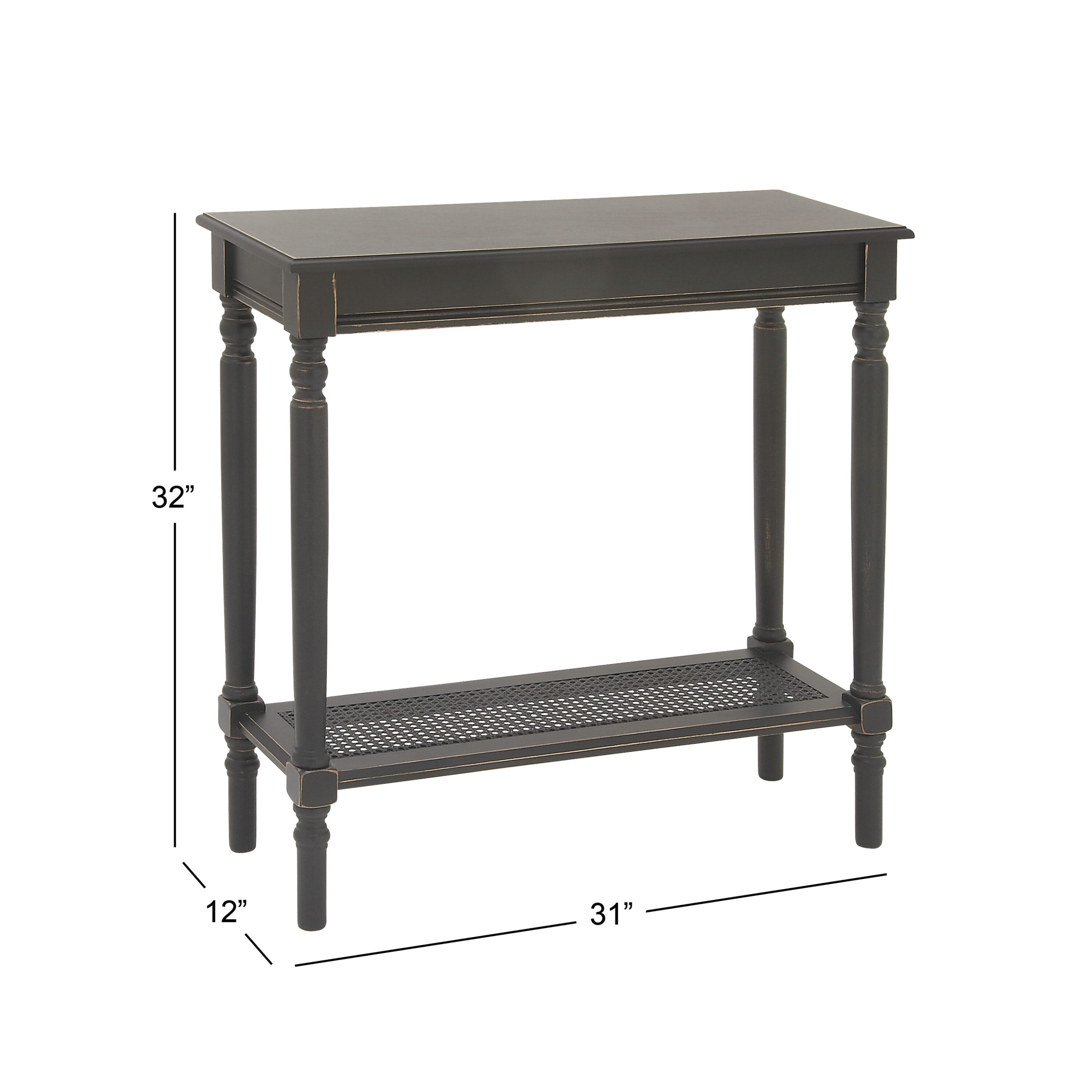 Black Wood Console Table with Glass Shelf and Storage