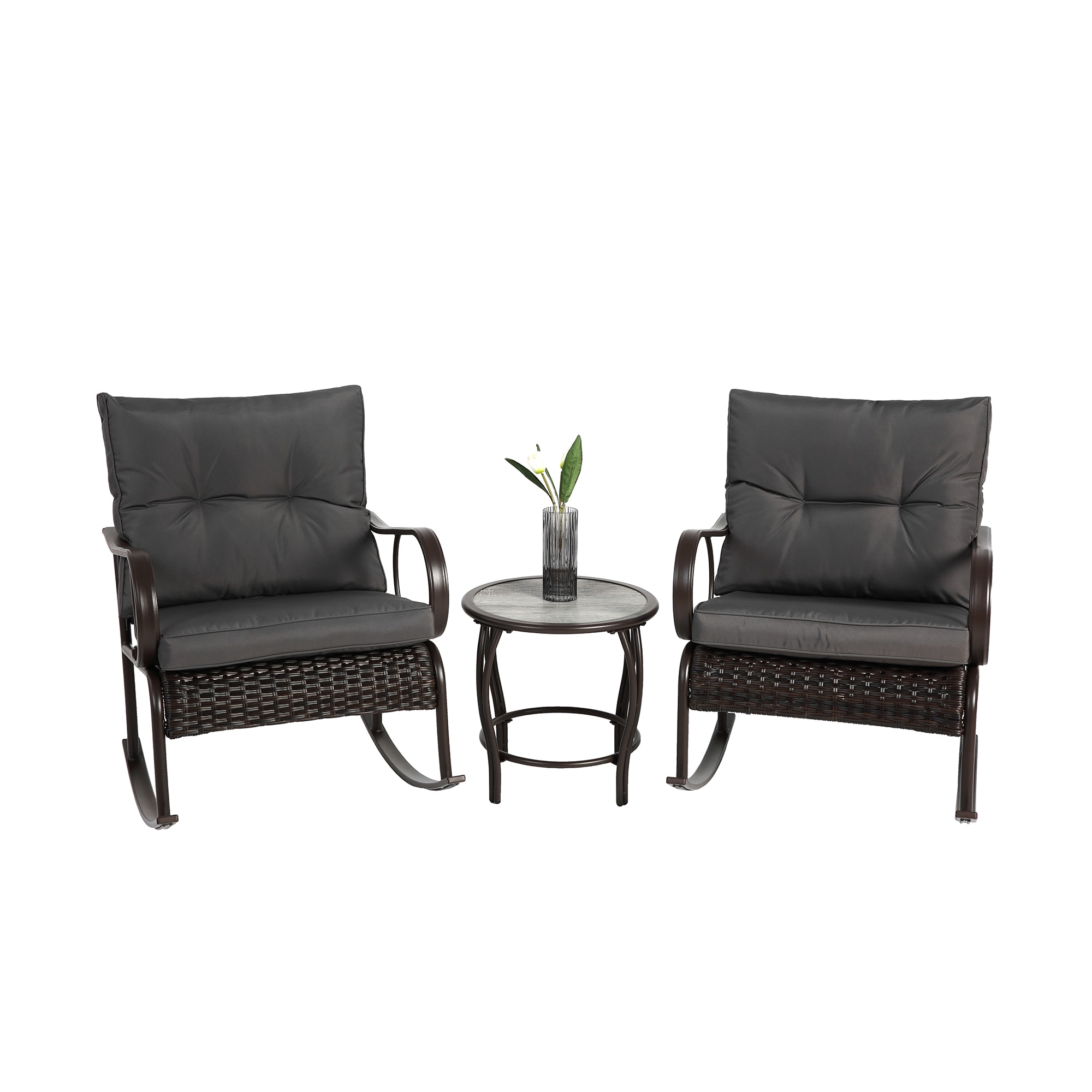 Bybafun YB0600062 3 -Piece Rattan Patio Conversation Set with Gray Cushions