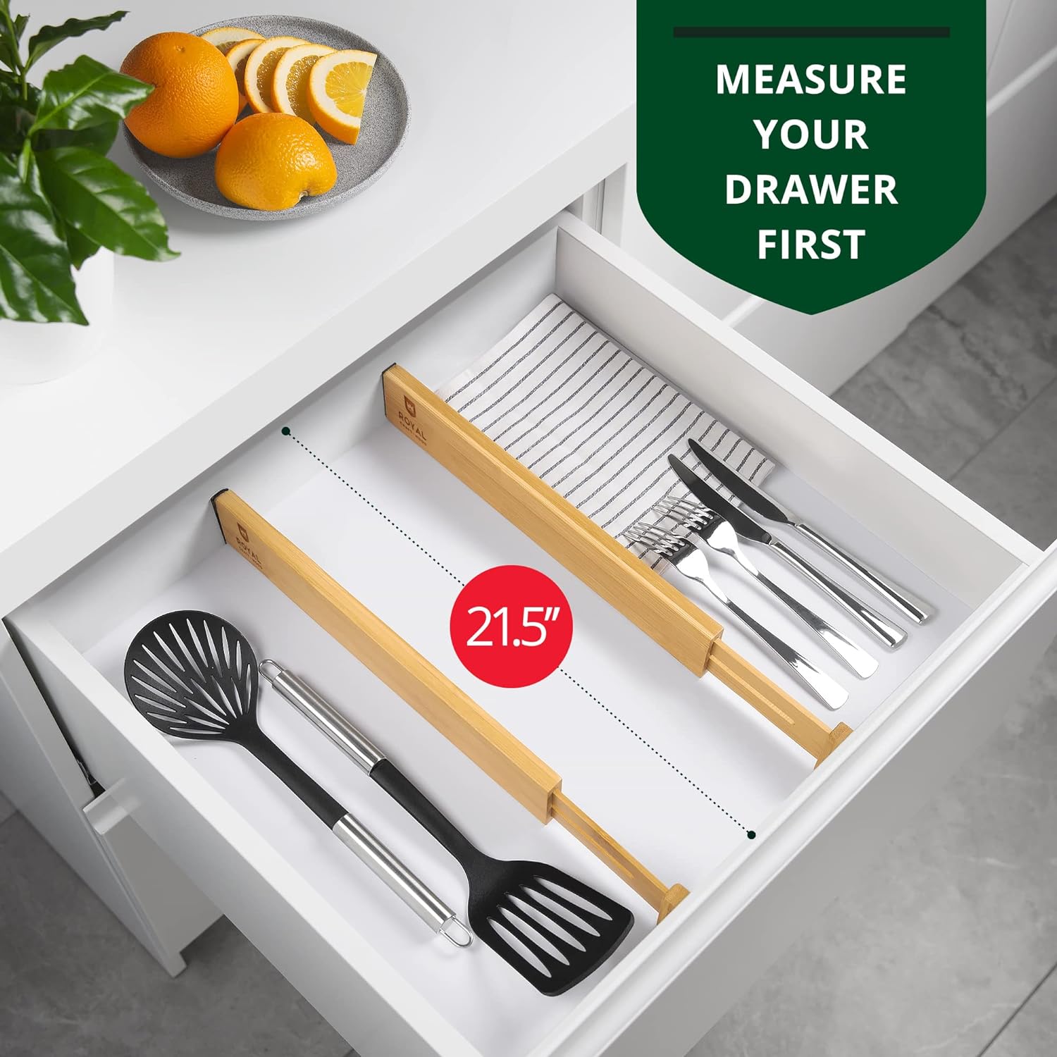 Natural Bamboo Adjustable Drawer Dividers 17-22" - 4-Pack