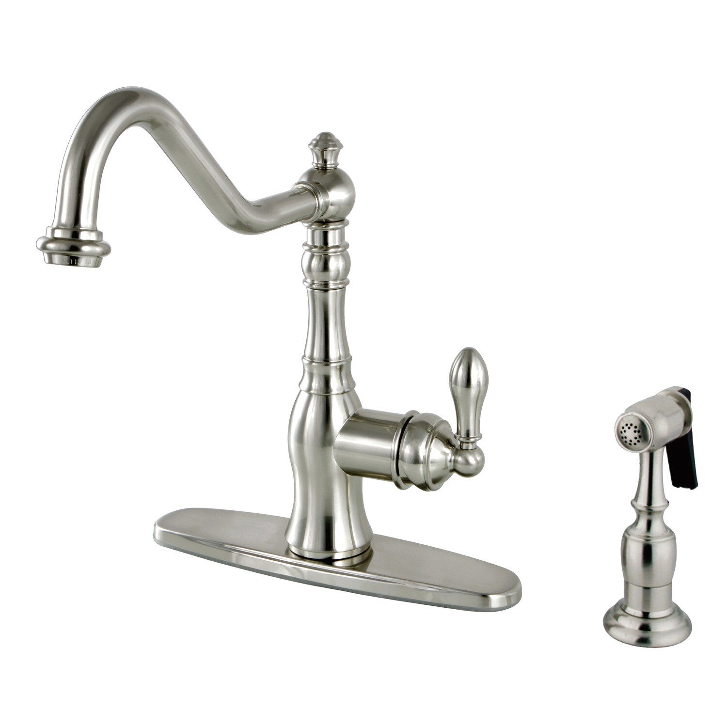 Kingston Brass American Classic Brushed Nickel Single Handle Deck-mount  High-arc Handle Kitchen Faucet (Deck Plate Included) Lowes.com