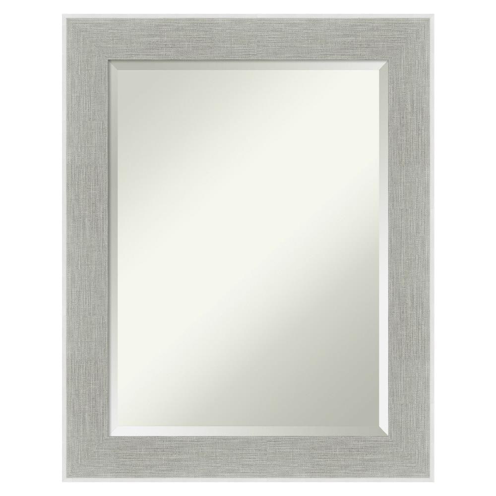 Amanti Art Glam Linen Grey Frame Collection 23.25-in W x 29.25-in H Distressed Grey,Silver Rectangular Bathroom Vanity Mirror