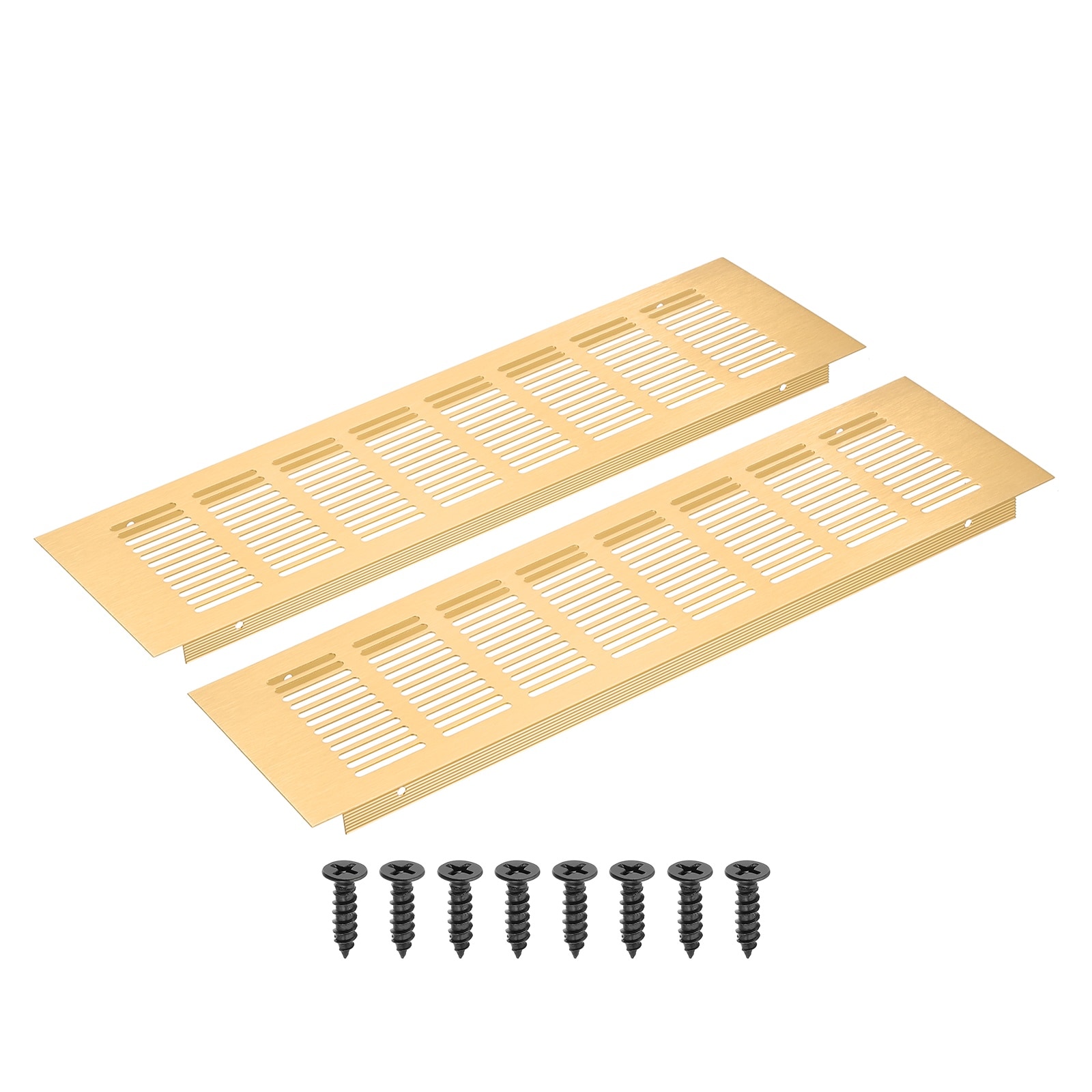 PATIKIL 14 x 4inch Rectangle Ventilation Grille 2pcs Aluminum Air Vent Covers Louvered Ventilation Cover with Mounting Screws for Cabinet Closet Door Wardrobe Gold #S26042200UX5837