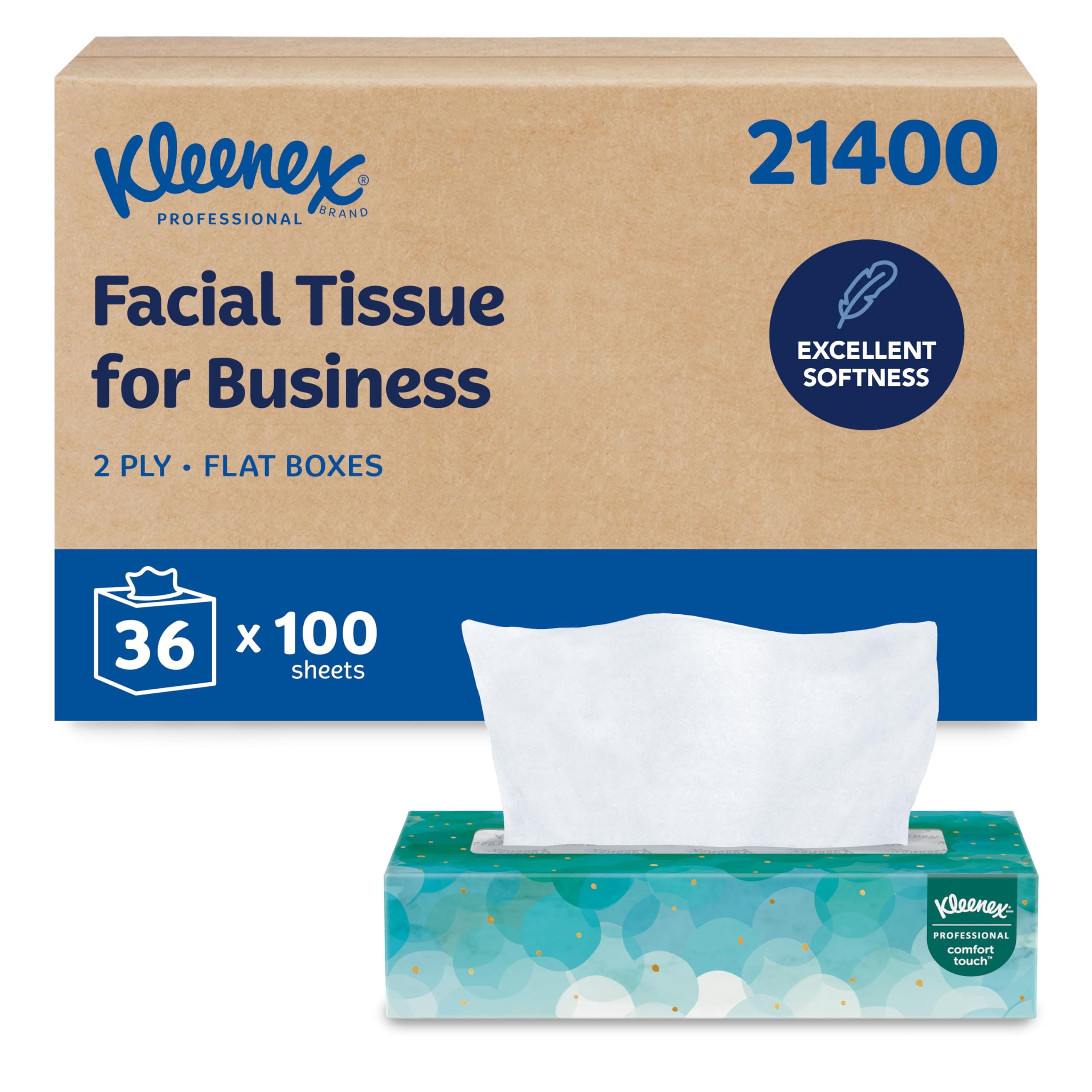 Kleenex Professional Facial Tissue Bulk (21400) 2-Ply White Flat Boxed Format Designed for Business (100 Tissues/Box 36 Boxes 3 600 Sheets/Case) #KCC21400-AB74