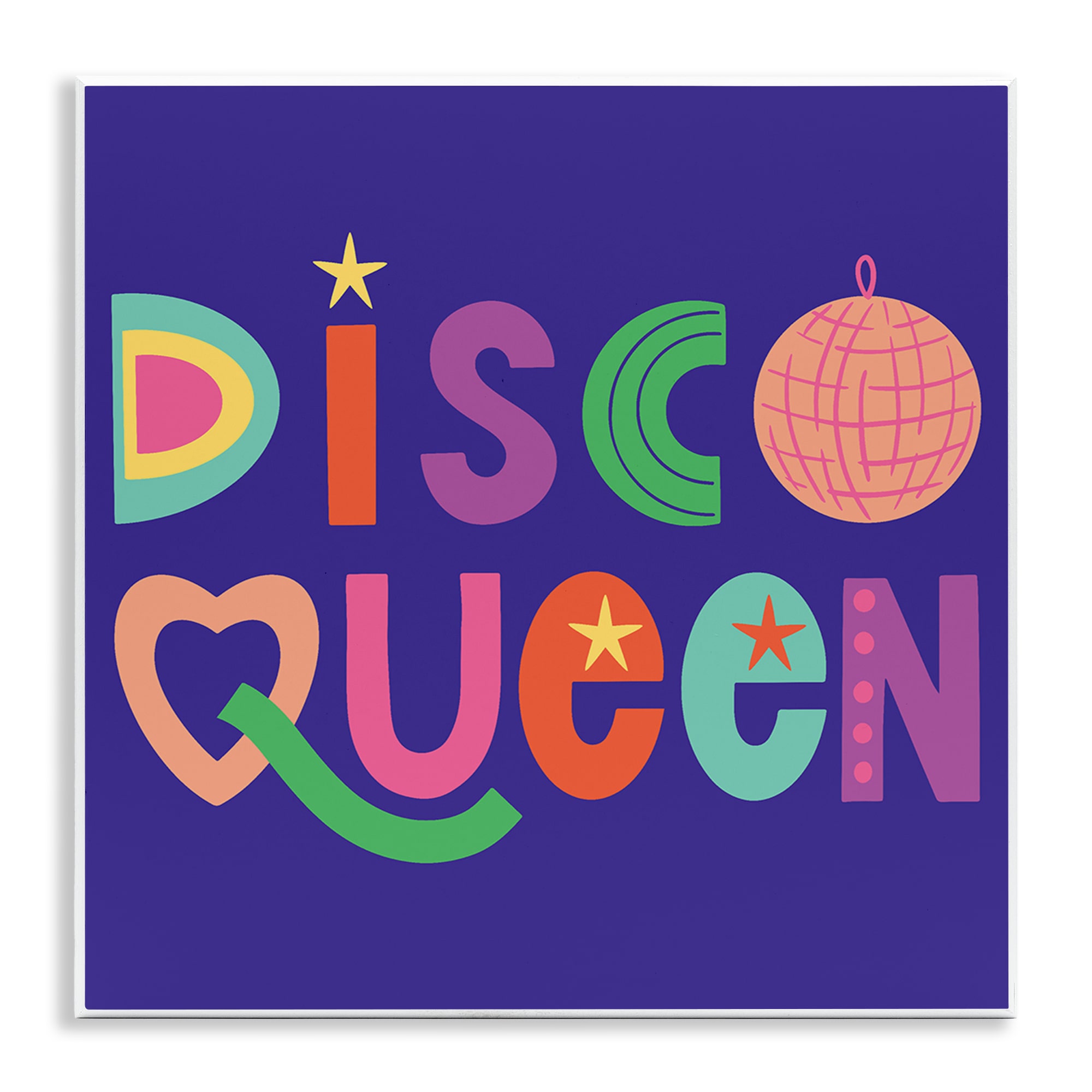 Stupell Industries BT-503-WD-12X12 Disco Queen with Retro Letters Wall Plaque Art By Sazerelli Designs 12 x 12