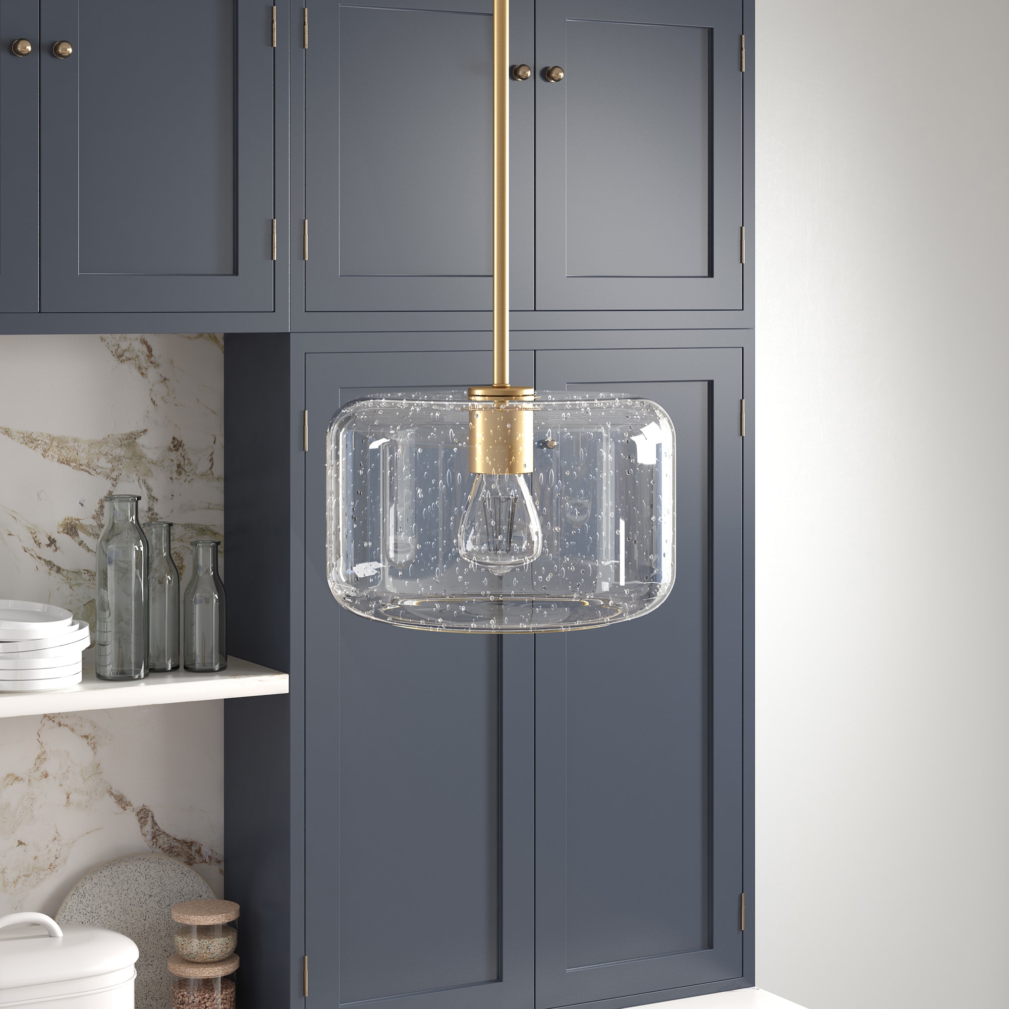 Hailey Home PD1610 Channing Brass Modern/contemporary Seeded glass Globe Medium Hanging Pendant light