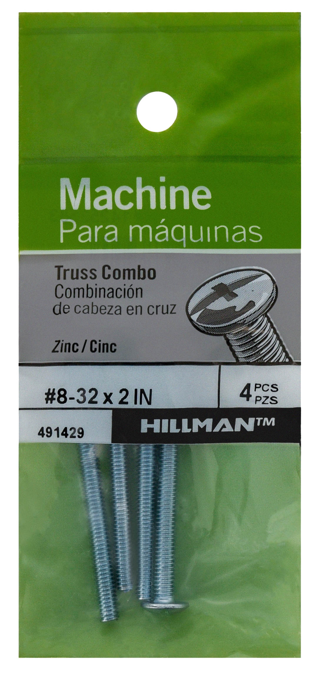 Hillman 491429 #8 - 32 x 2-in Phillips/Slotted combination -Drive Machine screws ( 4 -Count )