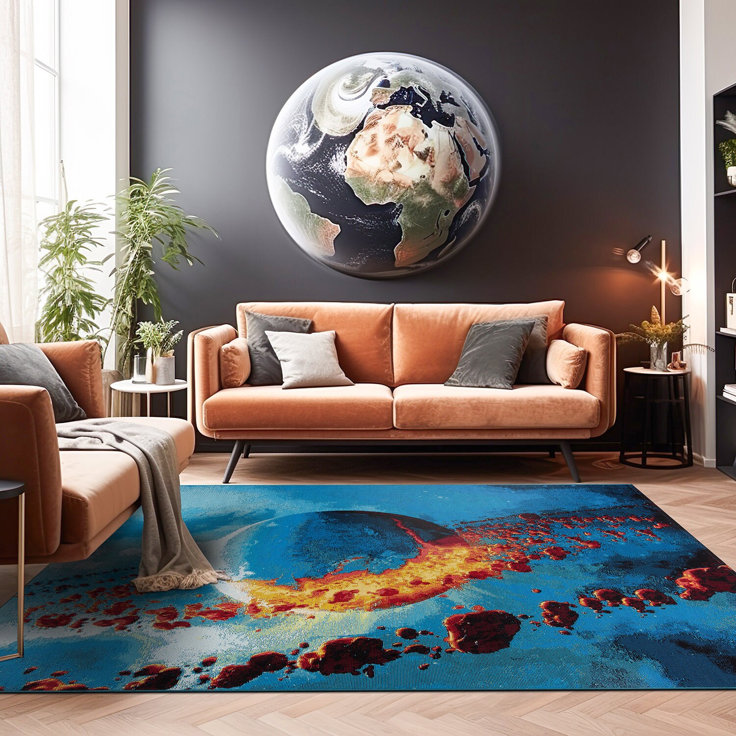 Galactic Wonder Blue and Red Synthetic Area Rug 5' x 7'