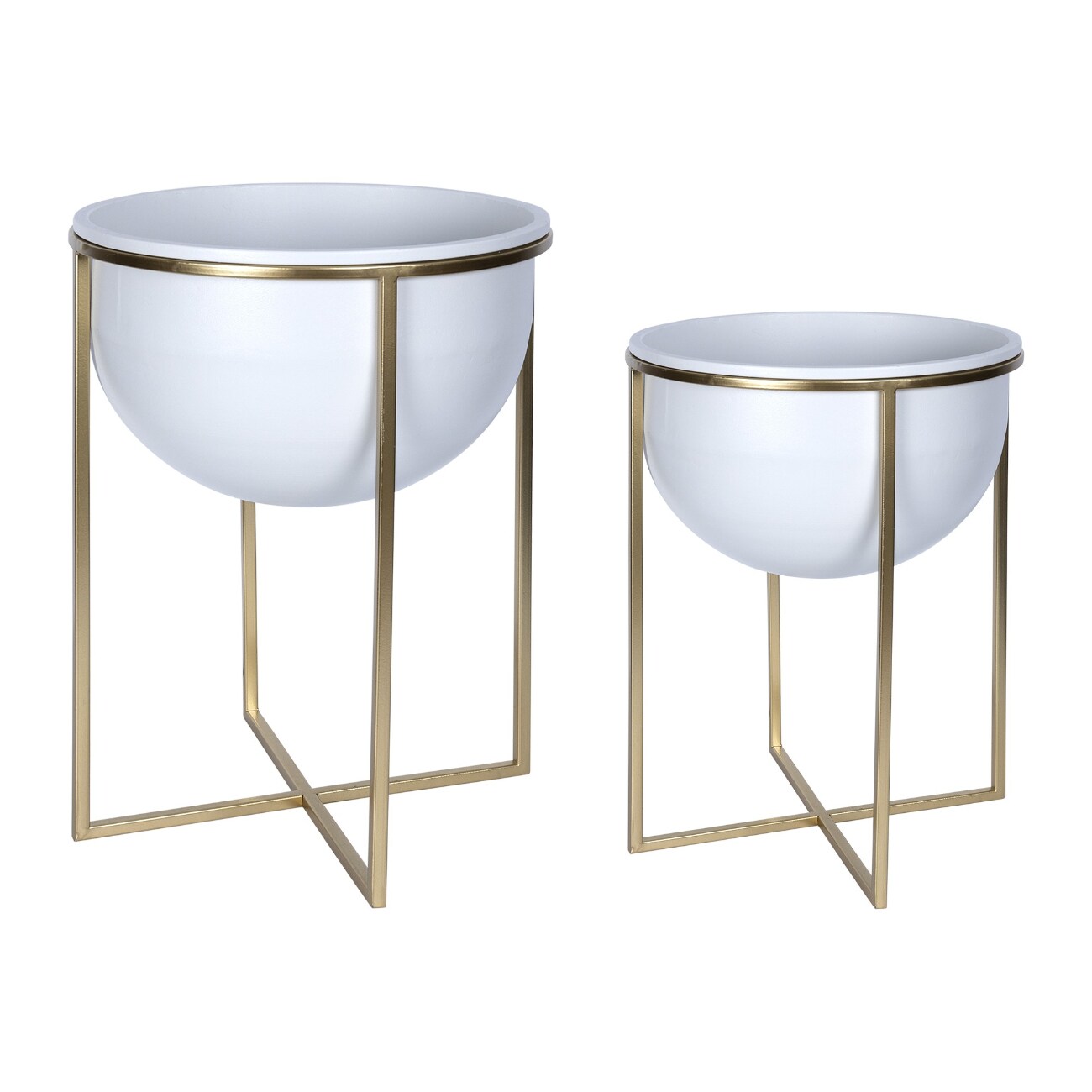 HomeRoots 4000389272 Set of Two White and Gold Metal Planters