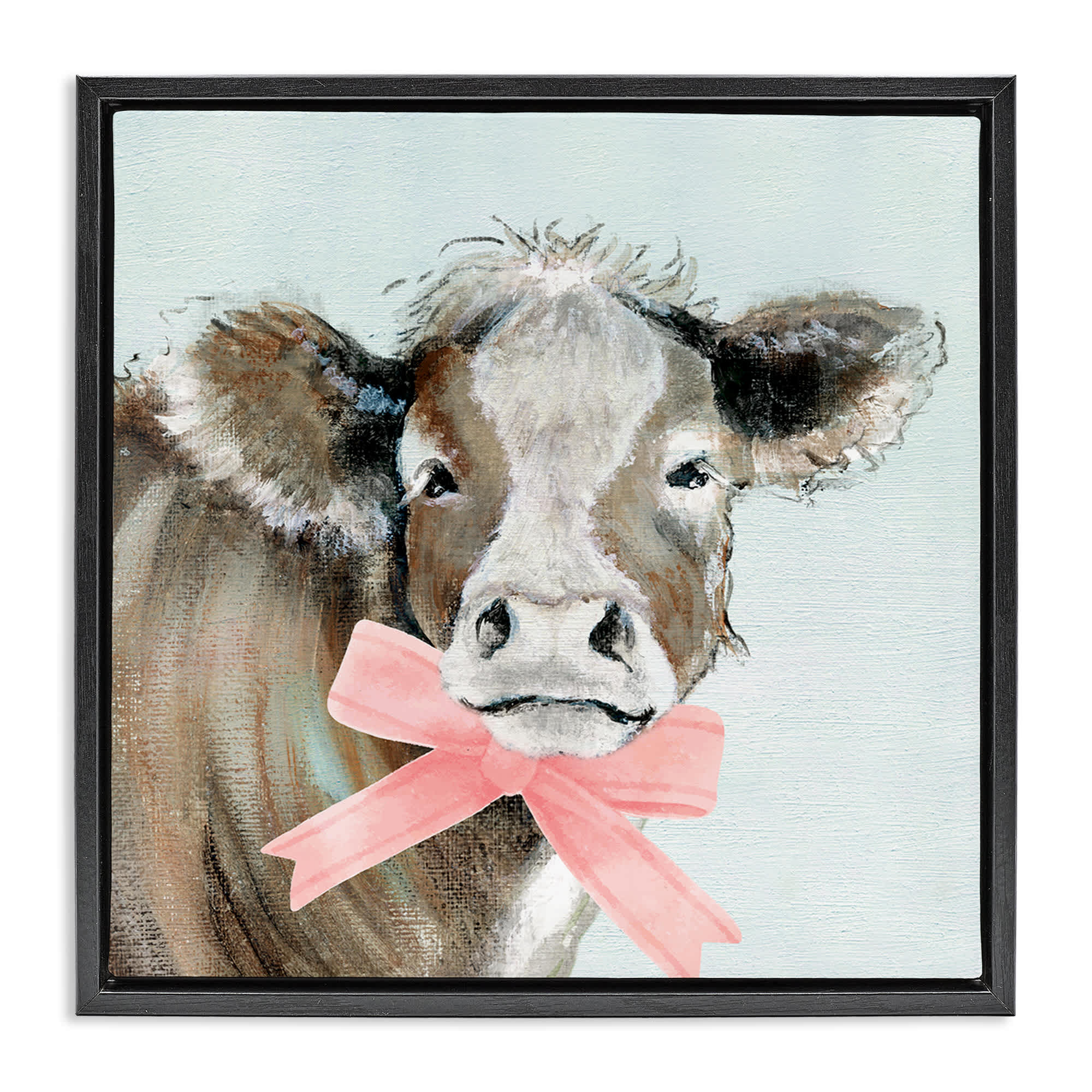 Stupell Industries BS-211-FFB-24X24 Cow with Pastel Ribbon Floating Frame design by Janet Tava