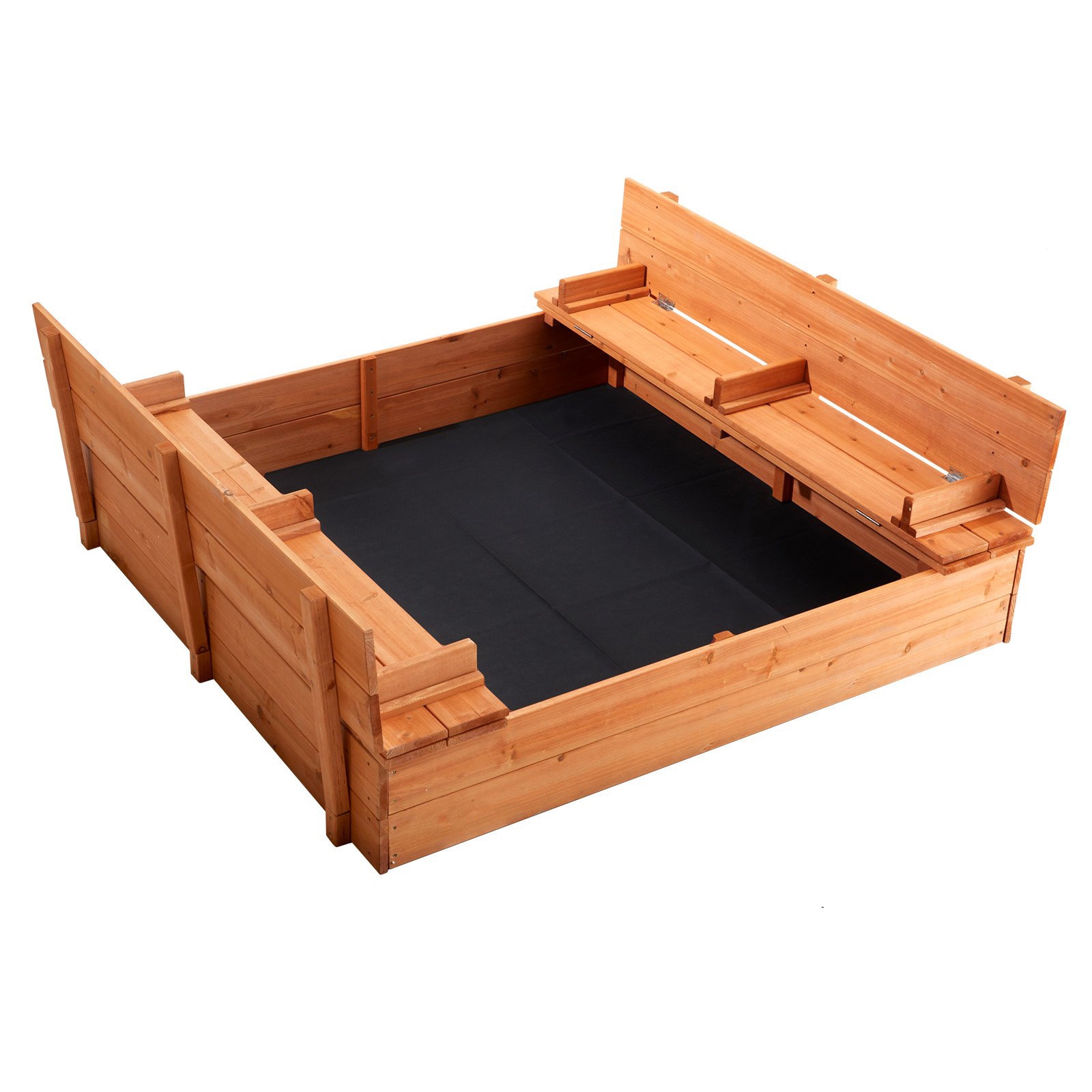 Slickblue 52.4 x 47.2 Bright Orange Square Fir Wood Outdoor Sandbox with Comfortable Seats Oxford Bottom Liner for Yard