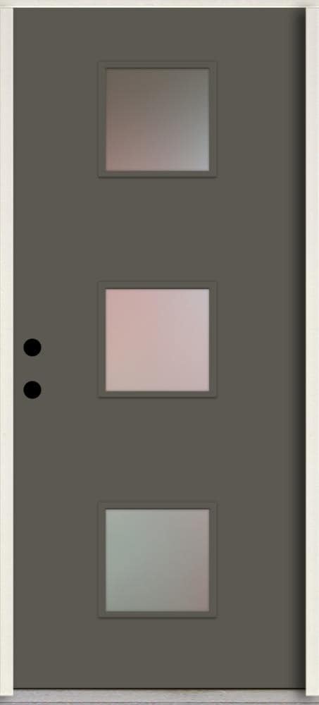 RELIABILT LO1066569 Spotlights 32-in x 80-in x 4-5/8-in Fiberglass 1/4 lite Right-hand inswing Thunder Gray Paint Painted Prehung Front Door Insulating core