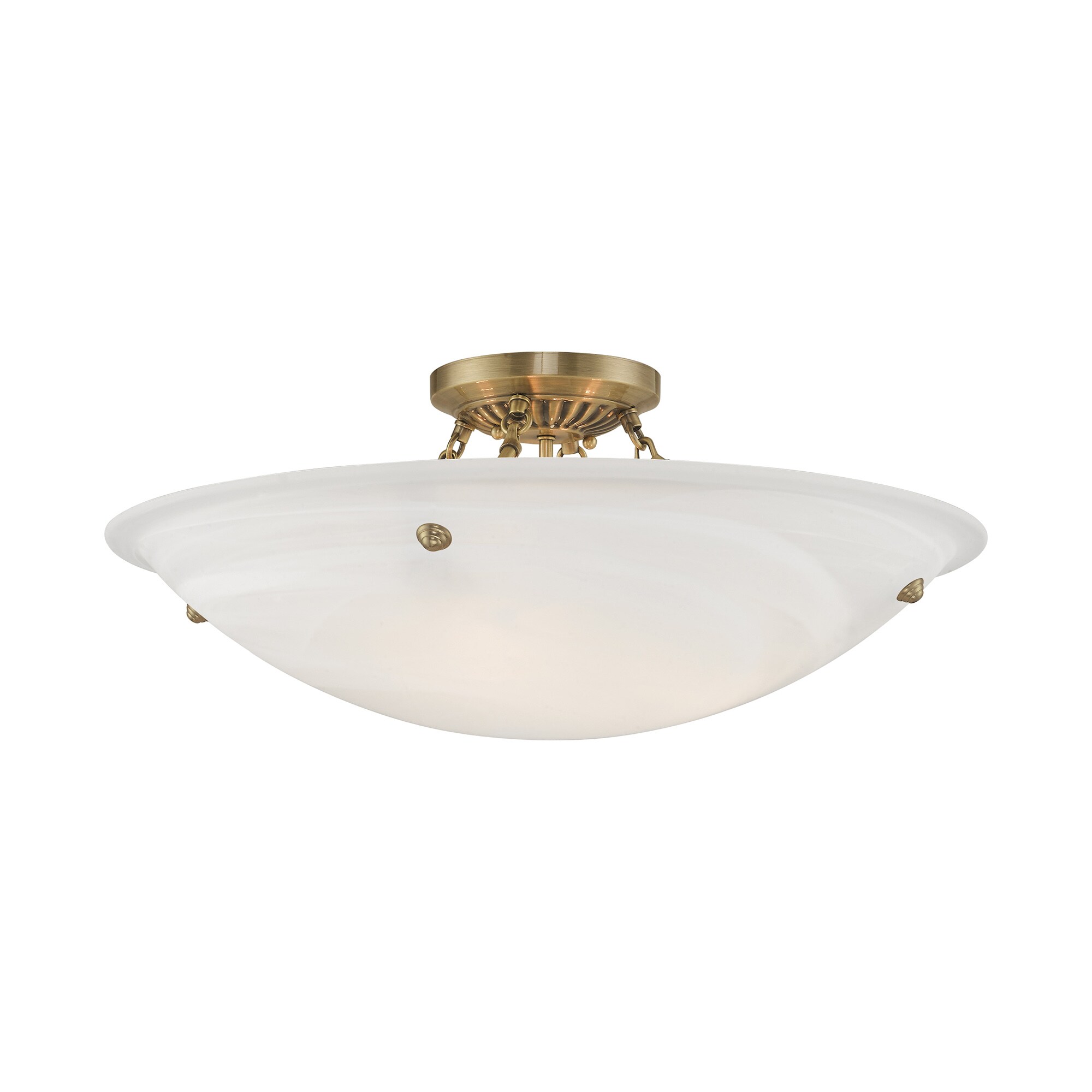 Antique Brass 4-Light Ceiling Mount with White Alabaster Glass