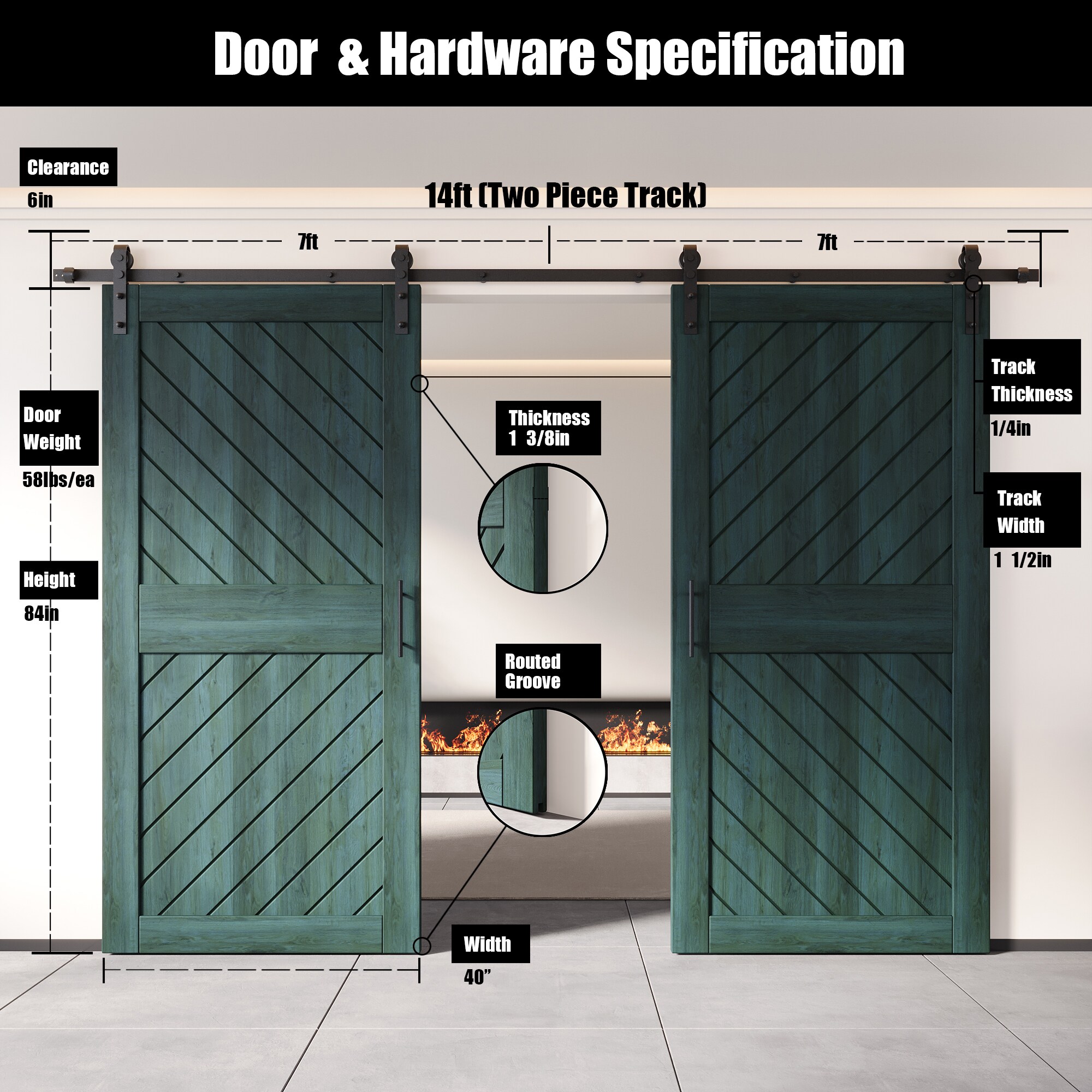 HOMACER YT2H168C-XT4-4084-RP Barn-Doors - View #2