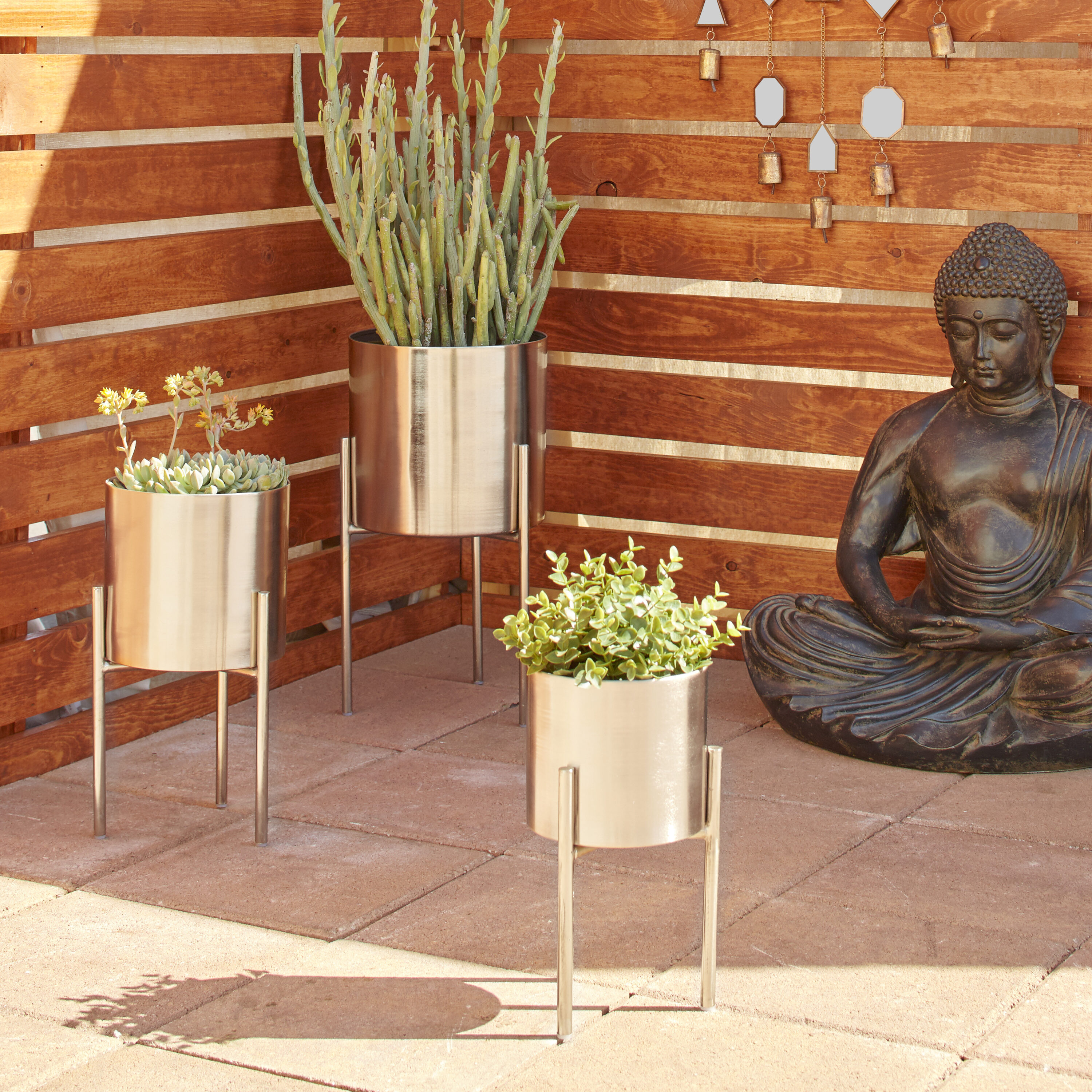 Elevated Trio Metallic Silver Iron Planters, Set of 3