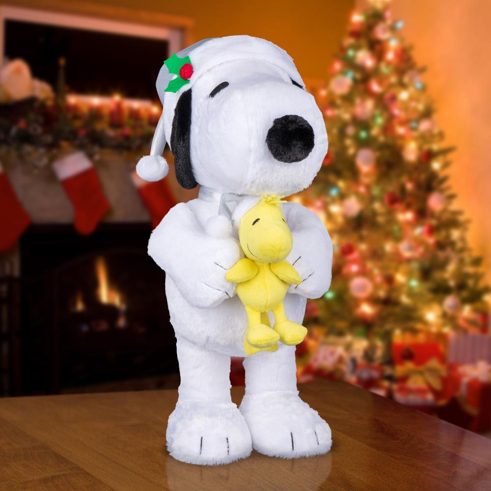 Gemmy Holiday Greeter-Snoopy and Woodstock in Silver Santa Hats