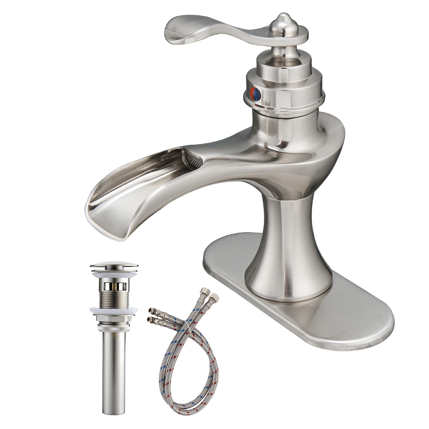 BWE Brushed Nicke Single Hole 1-Handle Waterfall Bathroom Sink Faucet ...